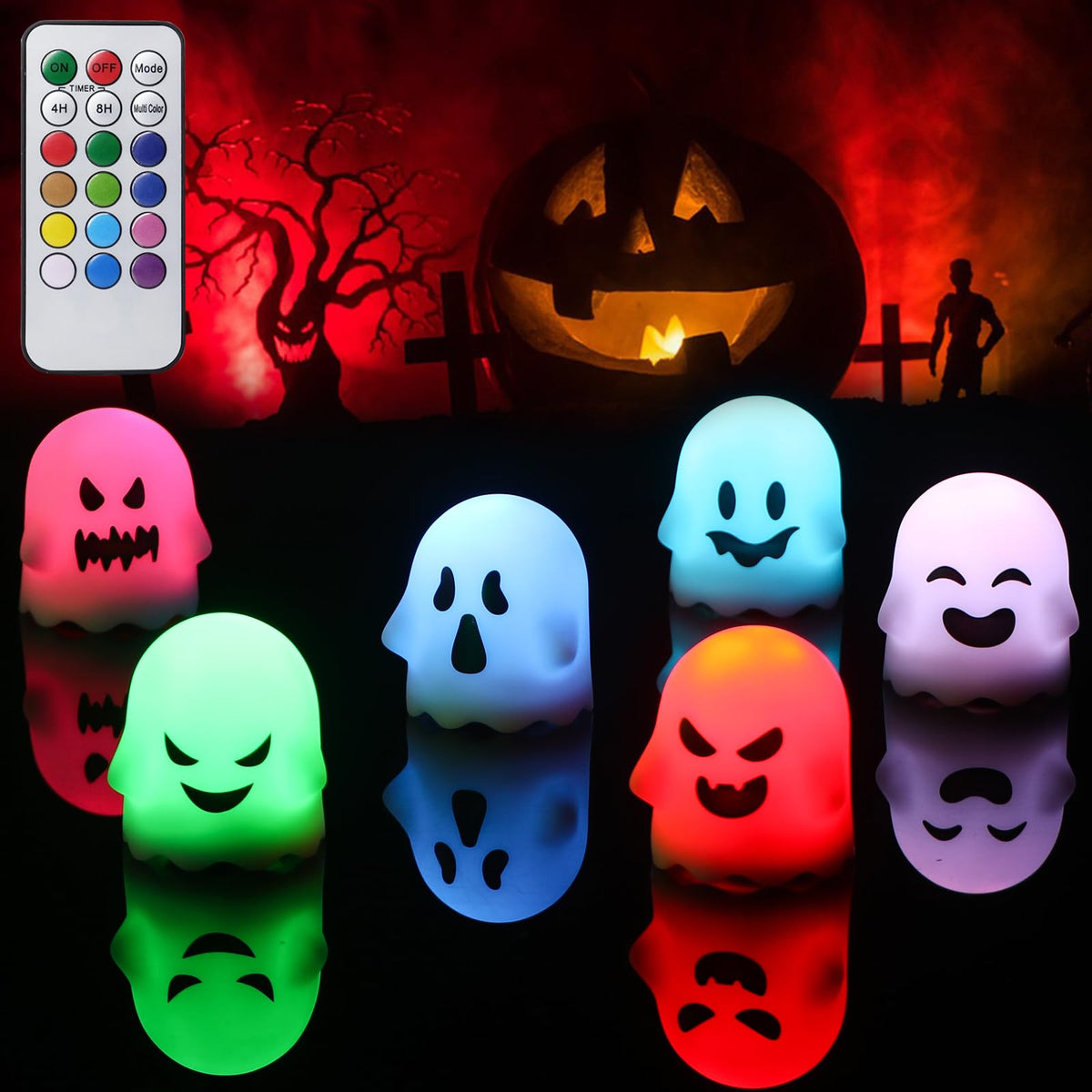 Dromance Ghost Flickering Flameless Candles Battery Operated With Remote And Timer 6 Pack Color Changing Light Spooky White Led 