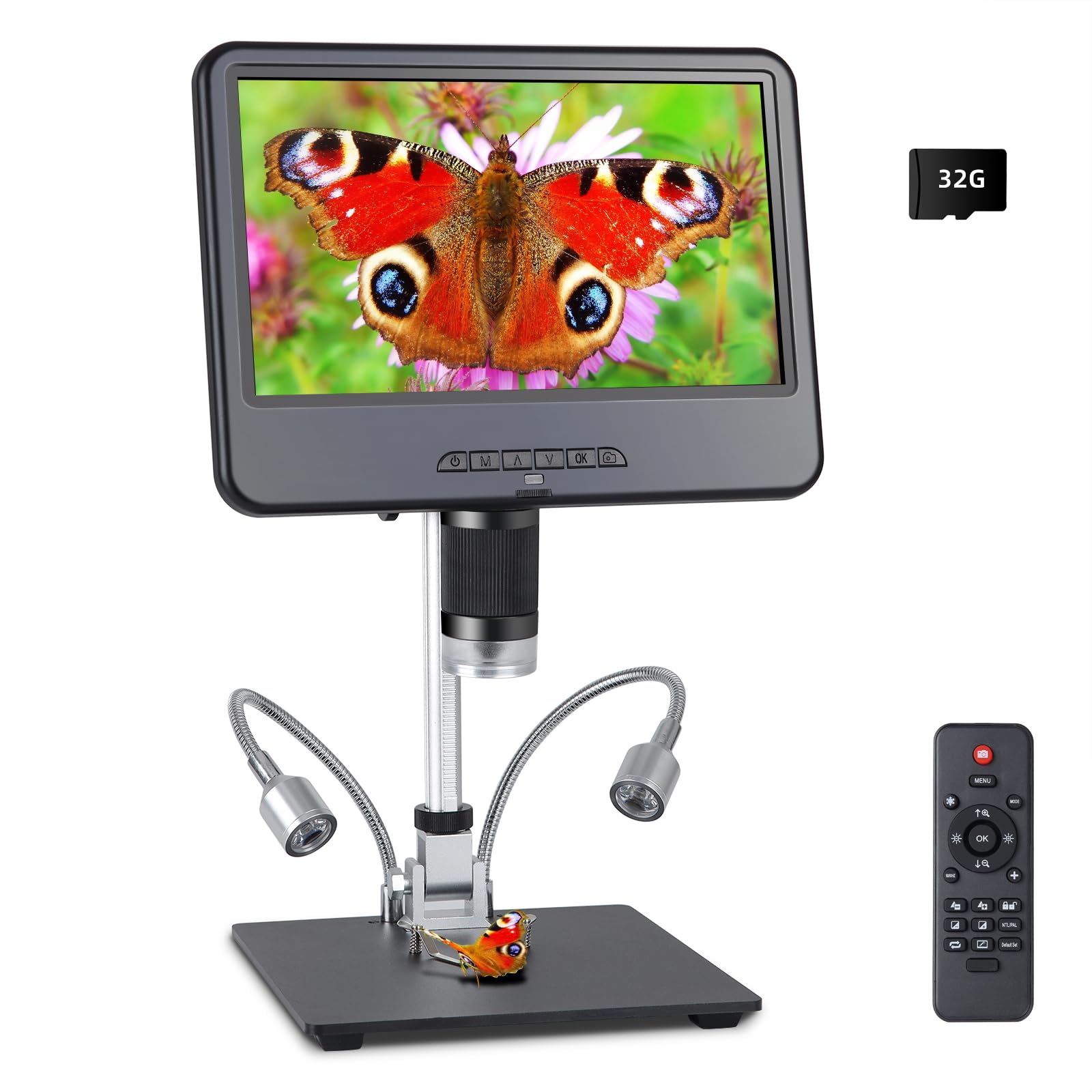 Koolertron 10.1''Ips Lcd Digital Microscope 8 Led Lights&2 Fill Lights,Usb Electronic Microscope Camera With Remote Control And