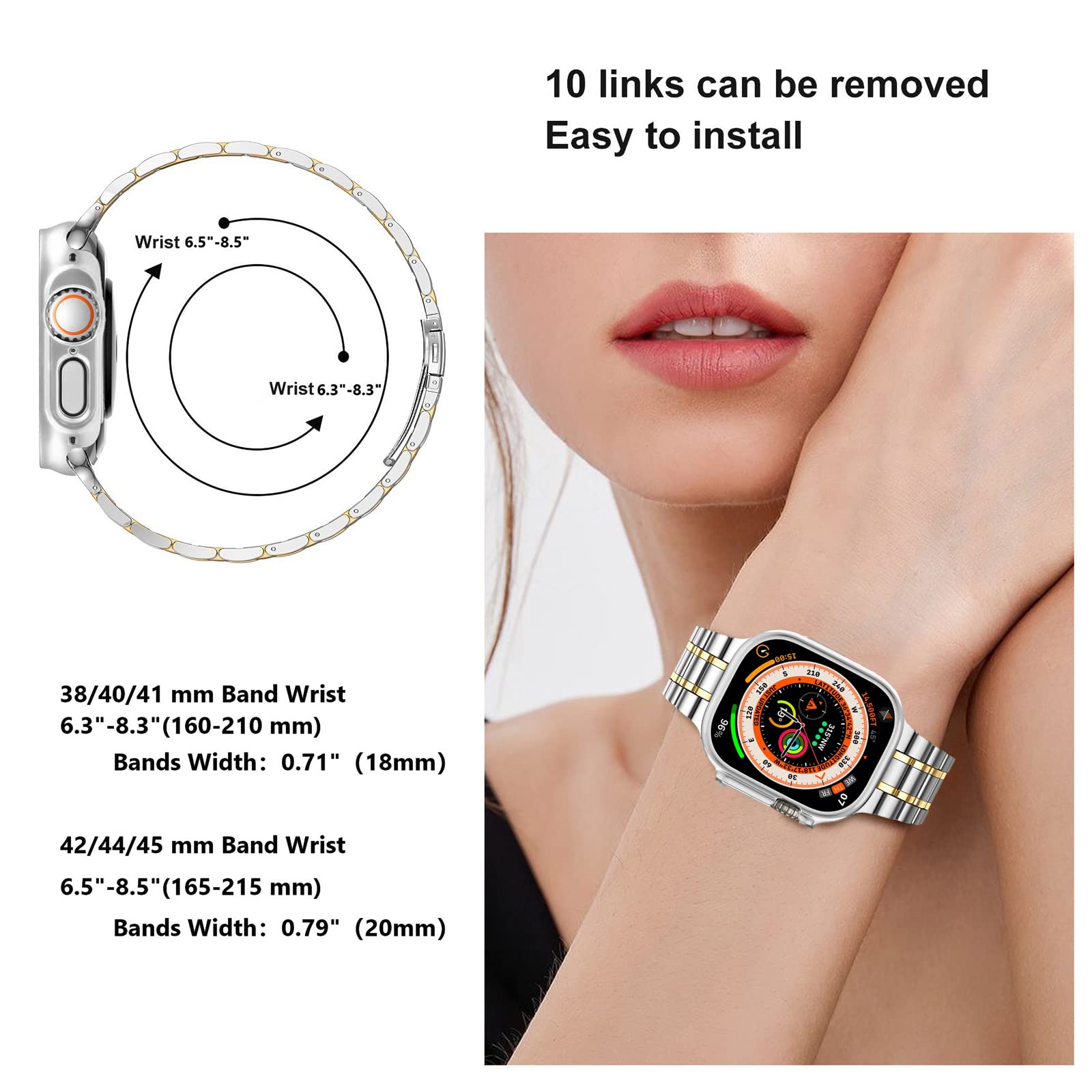 Miohhr Solid Stainless Steel Band Compatible With Apple Watch 49Mm, Metal Strap With Soft Tpu Case For Iwatch Series Ultra/Ultra