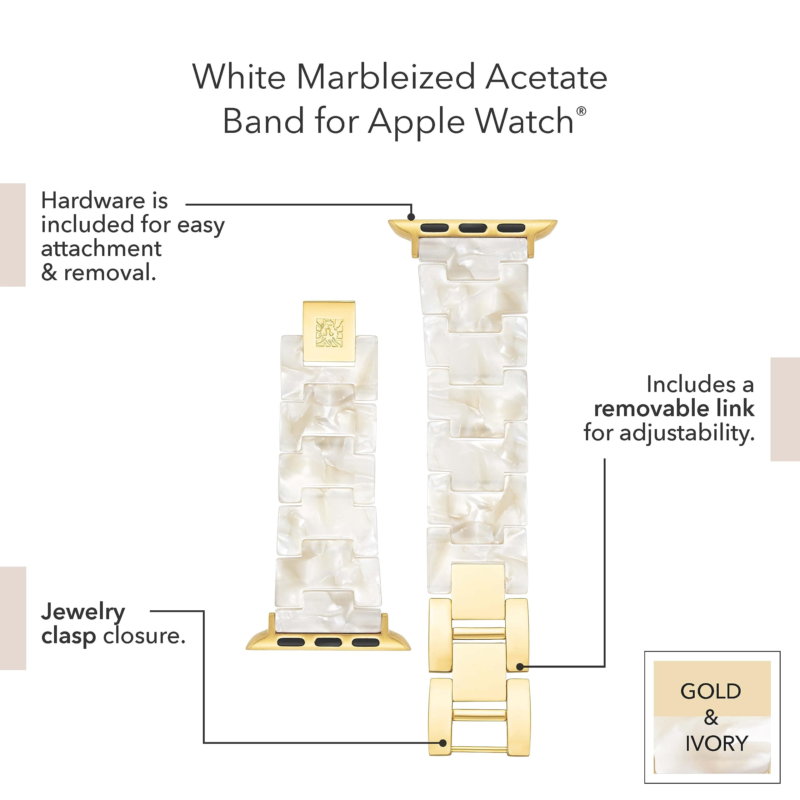 Anne Klein Women'S Acetate Fashion Band For Apple Watch Secure, Adjustable, Apple Watch Band Replacement, Fits Most Wrists