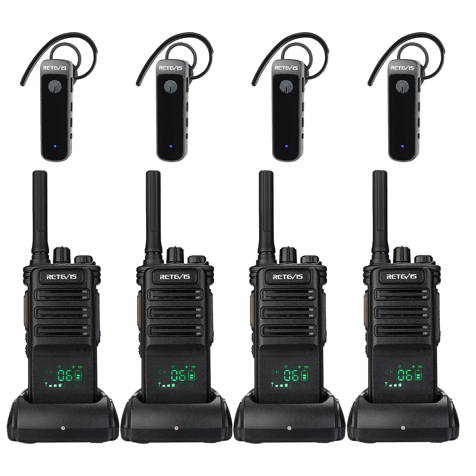 Retevis Rb89 Walkie Talkies With Earpiece, Professional Wireless Walkie Talkie, High Power Gmrs, Rugged, 2600Mah Battery, Two Way Radios Long Range For Construction, Hotels, Business(4 Pack)