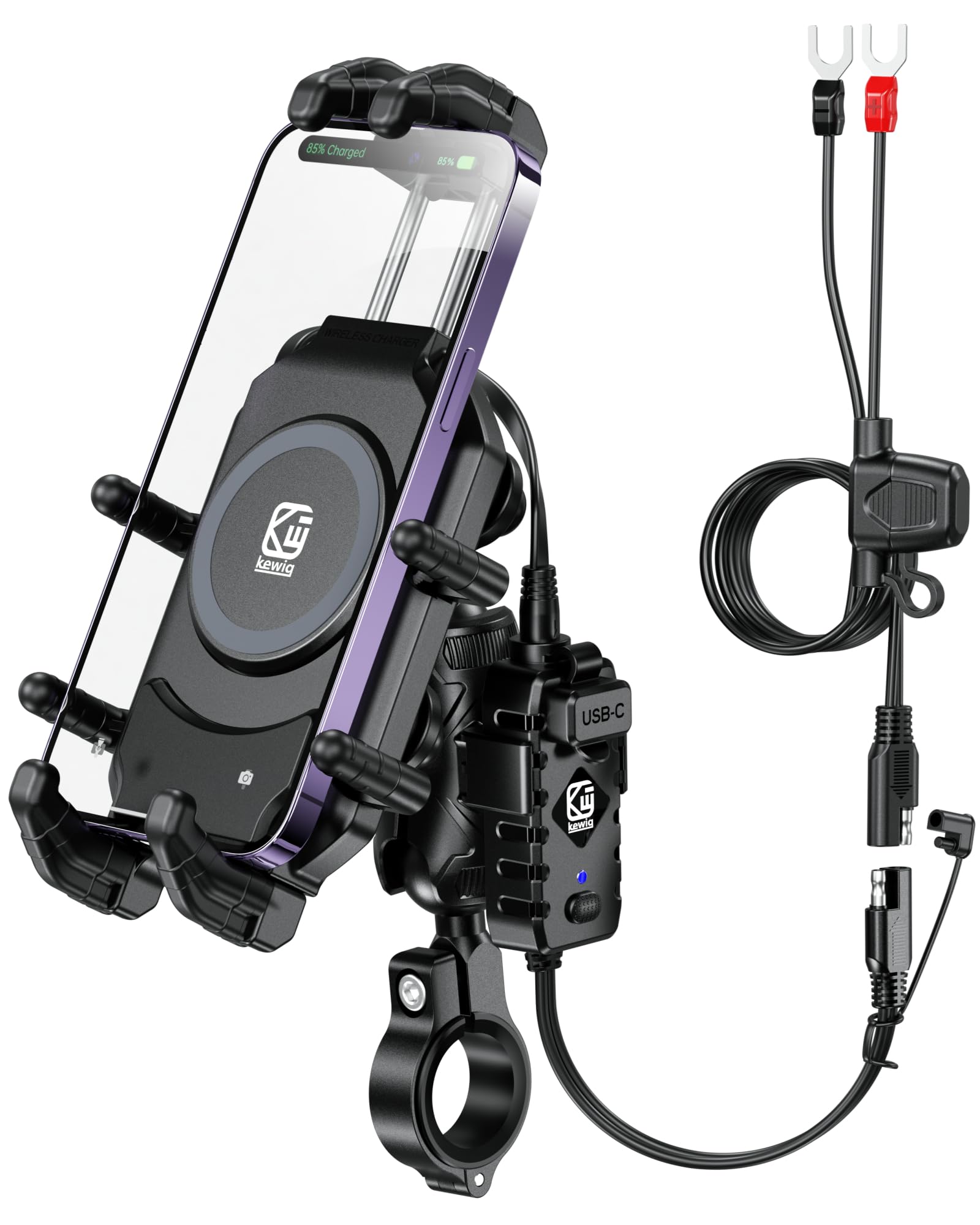 Brcovan Motorcycle Phone Mount With Qi 15W Wireless Charger & 30W Pd/Usb C Fast Charging Port, Anti Theft Motorcycle Handlebar C