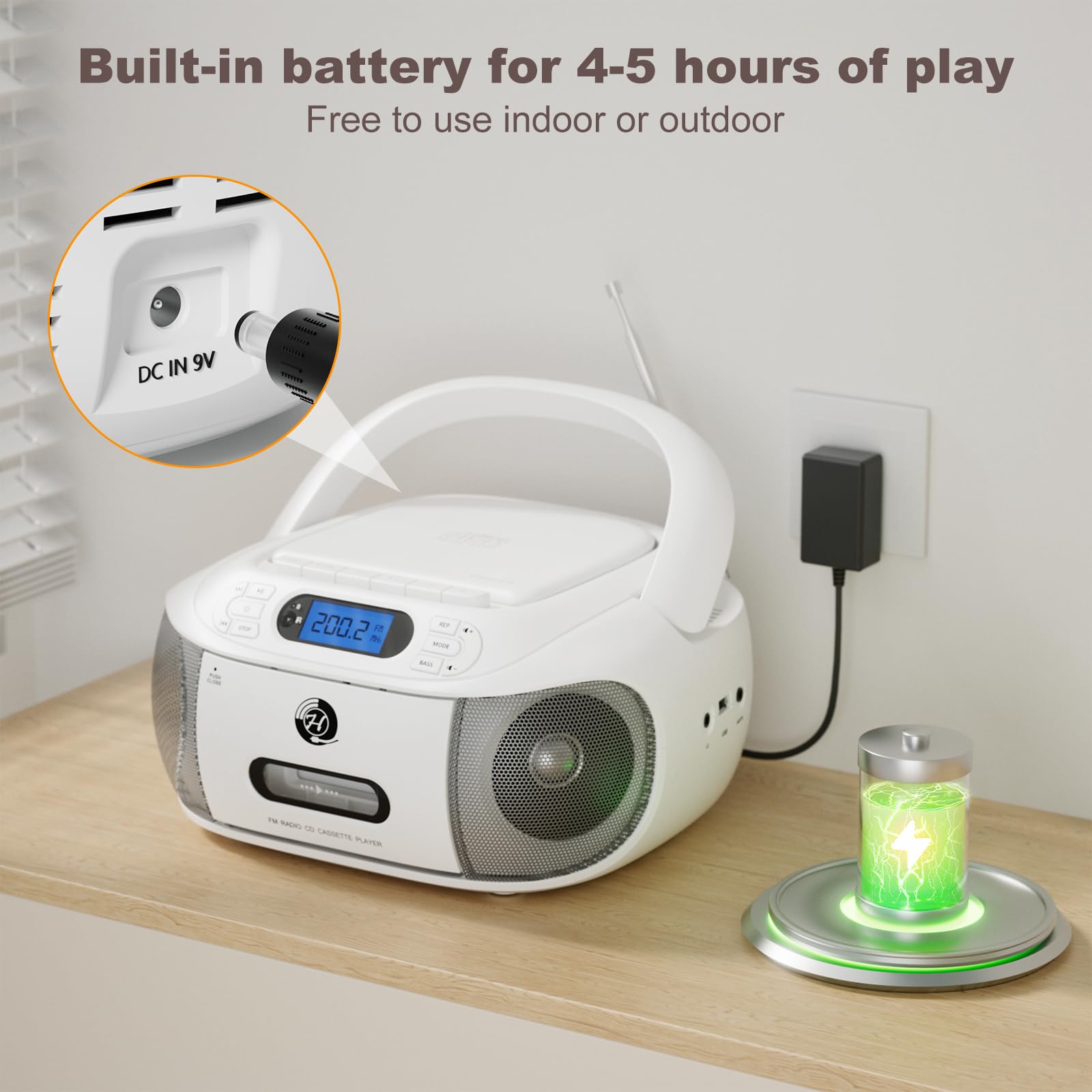 Cd Cassette Player Combo, Hernpark Rechargeable Boombox With Bluetooth 5.1, Cd Player With Remote Control, Tape Recording, Fm Ra