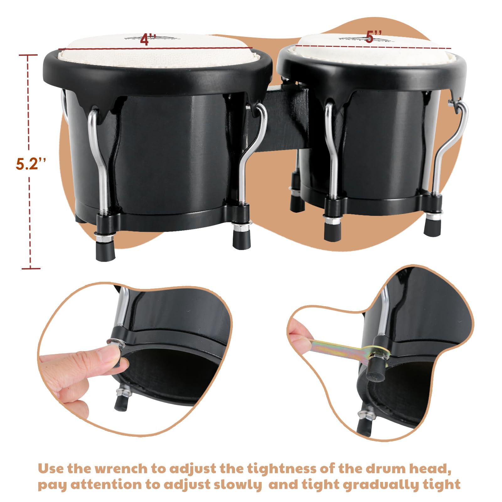 Eastrock Bongo Drum 4    And 5    Bongos Set For Adults Kids Beginners Professionals Tunable Wood Hand Drum Percussion Instrumen