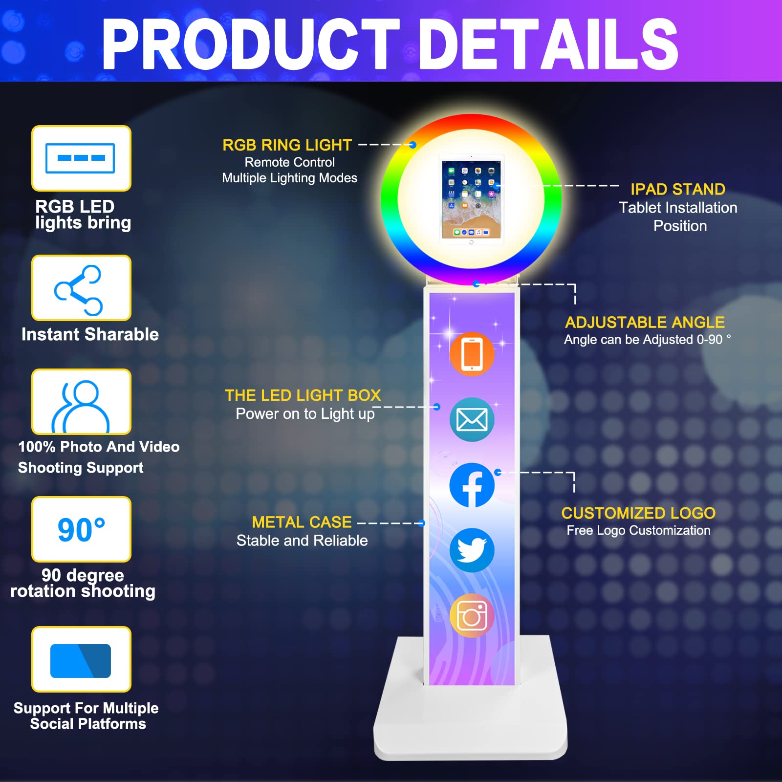 Zlpower Photo Booth For Ipad 10.2'' 10.9'' 11'' 12.9'' Photobooth Machine Stand Shell Selfie Adjustable Machine Custom Logo With