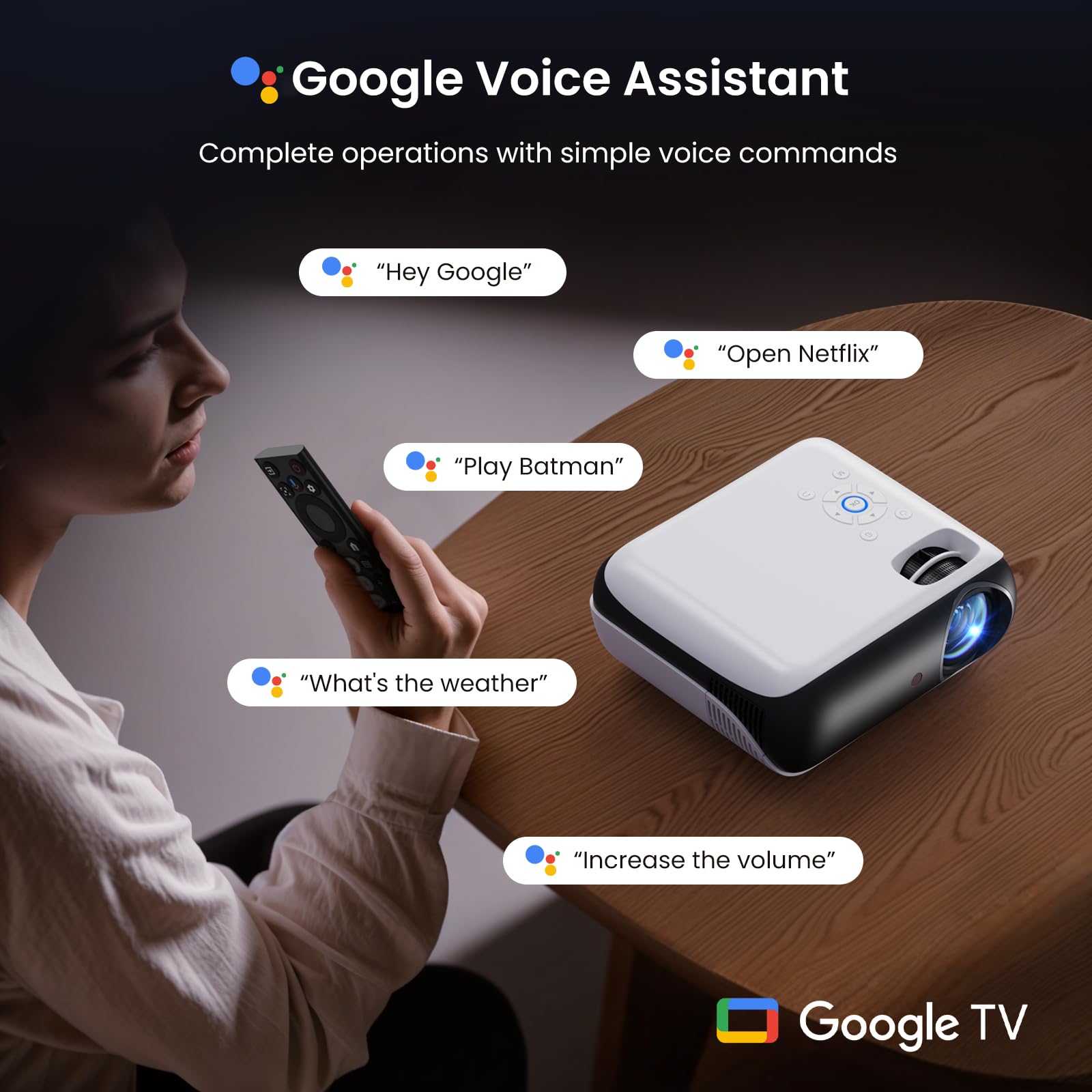Happrun Google Tv Projector   4K & Hdr10+, Wifi & Bluetooth, Netflix Licensed, Outdoor Movie Projector With Google Cast & Airpla