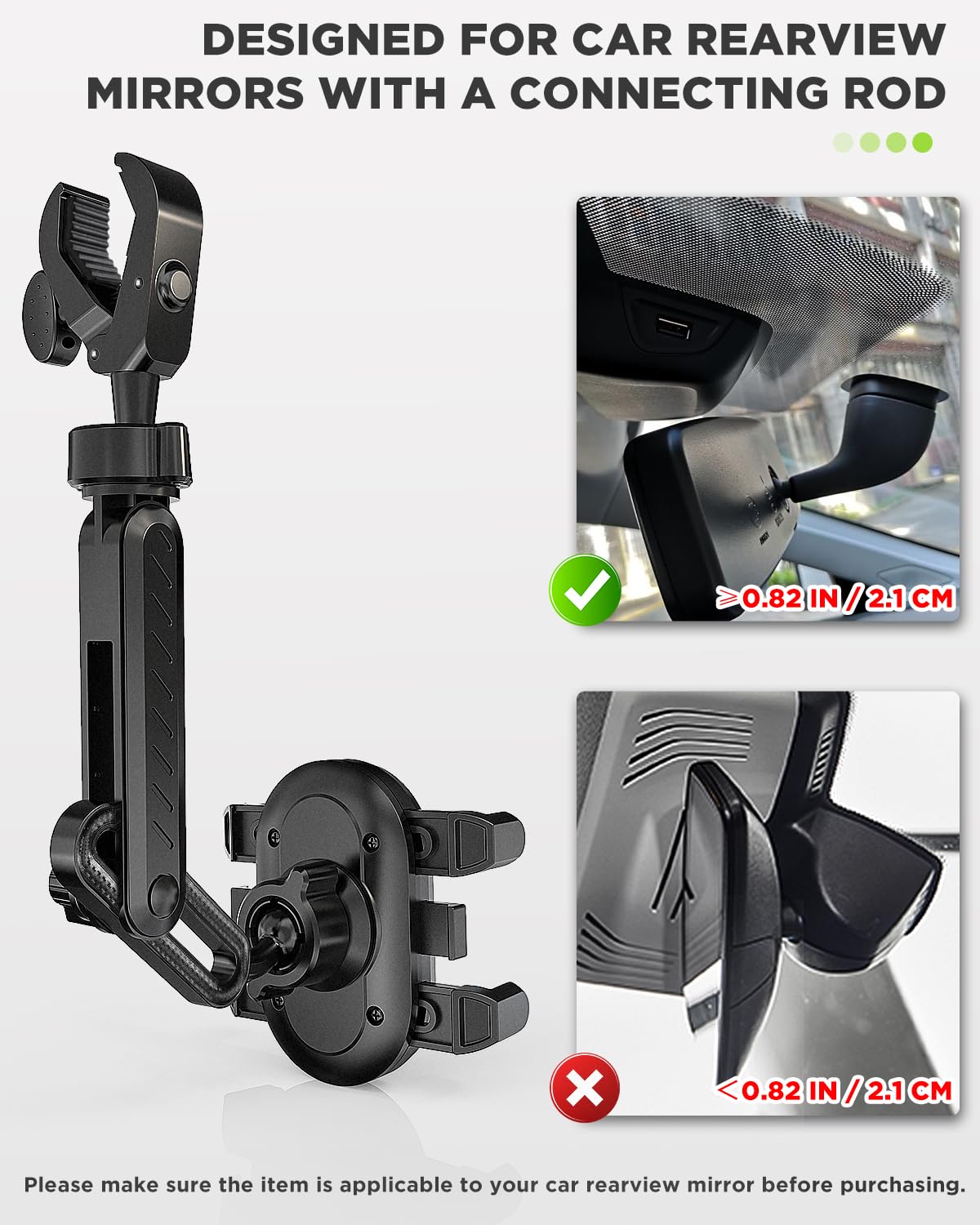 Ipow Rear View Mirror Phone Holder 360Rotatable And Retractable, Hands Free Car Phone Mount With Multi-Angle Adjustment Compatib