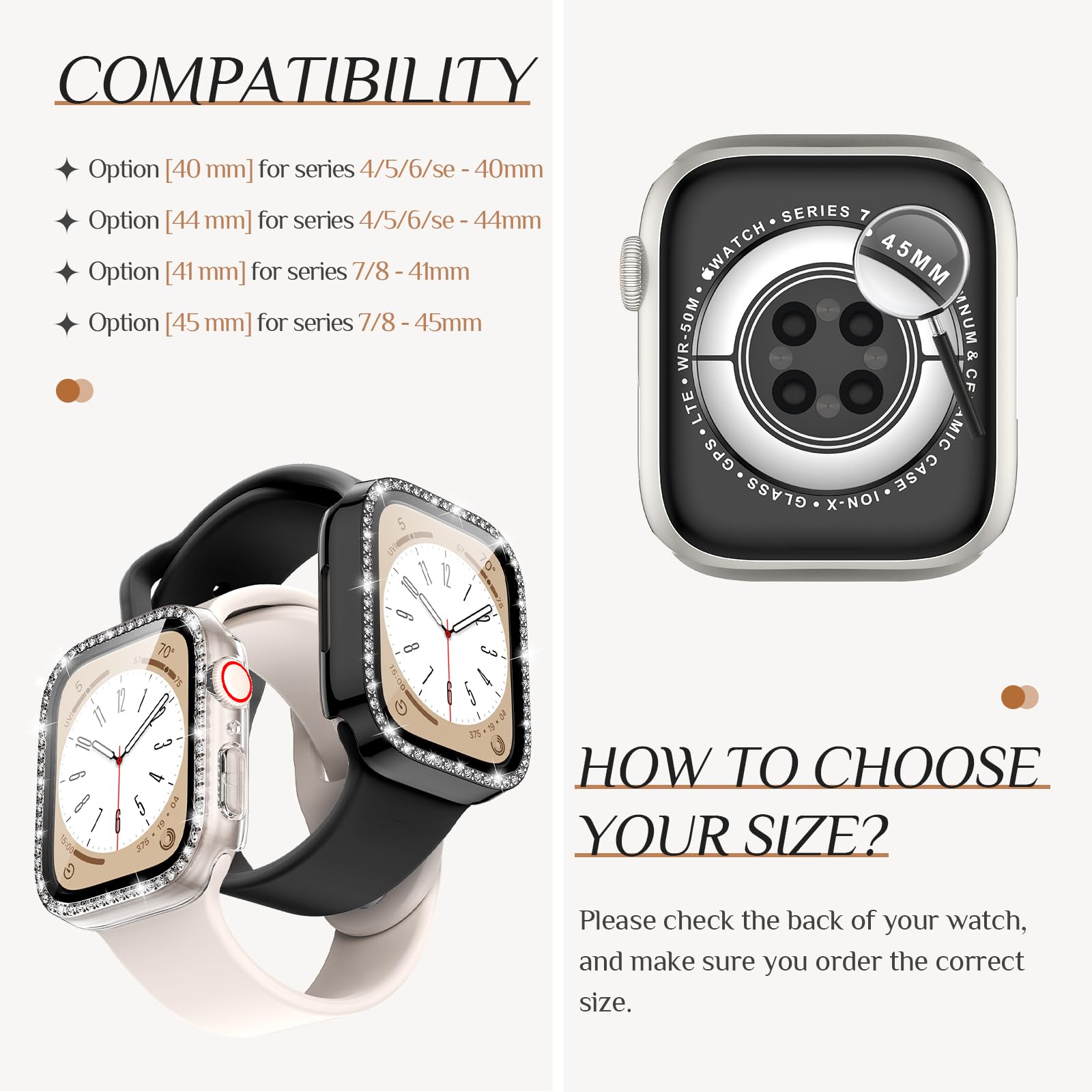 Goton 2 Pack Bling Case For Apple Watch Series 9 8 7 Screen Protector 45Mm, Women Glitter Diamond Rhinestone Bumper Glass Face C