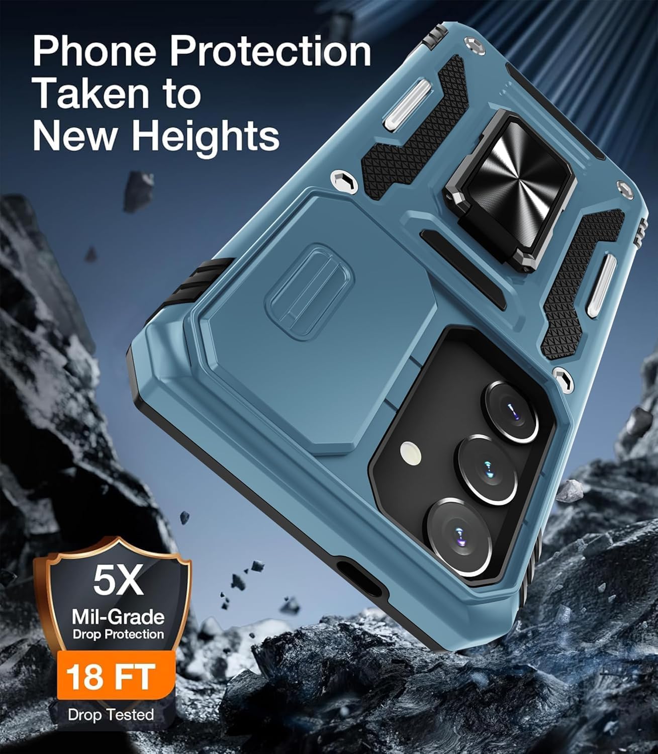 Wrj Case For Samsung Galaxy S23 Plus With Slide Camera Cover And Screen Protector,Military Grade Cover [Rotated Ring Kickstand]