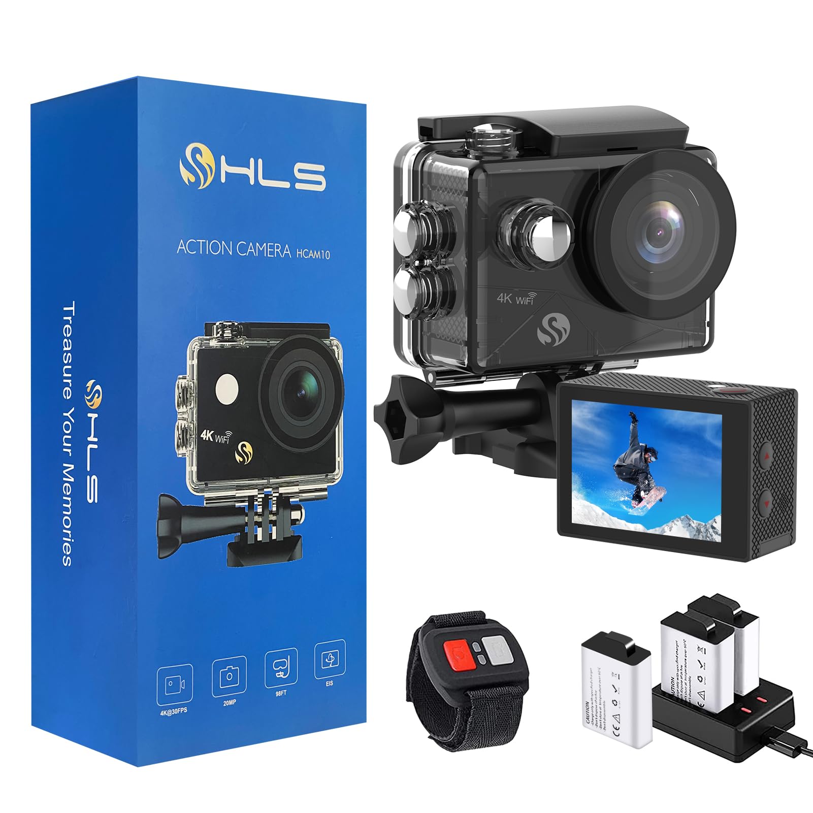 Hls Waterproof Action Camera 4K Stabilization With 3 Batteries 1350Mah For Video,4K Wifi Remote Underwater Cameras With Wide Ang
