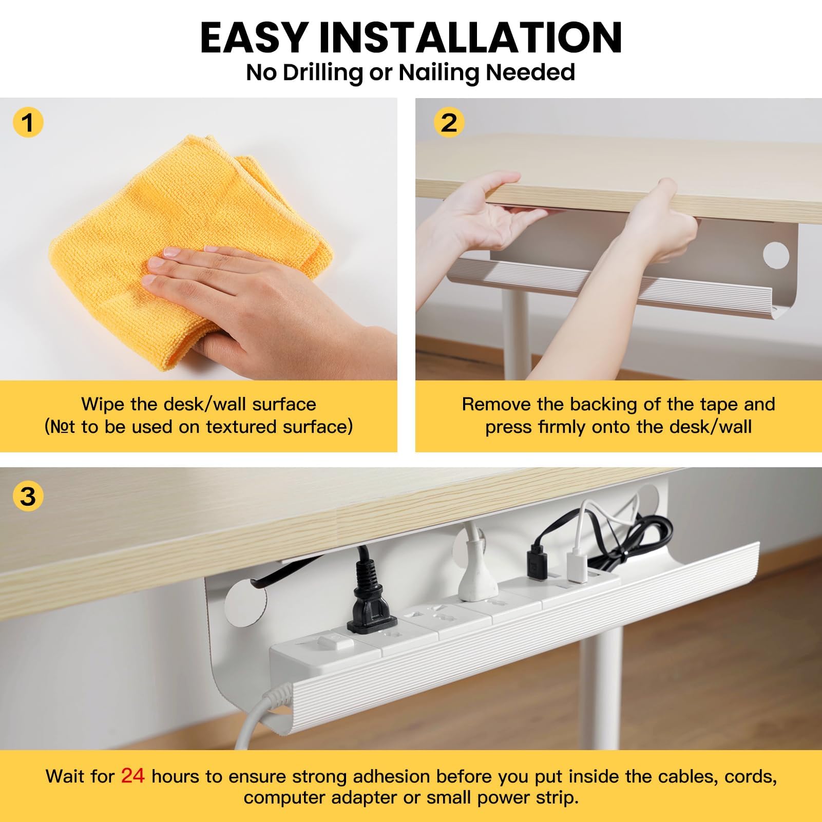 Yecaye Large Under Desk Cable Management,Easy Install Cable Management Under Desk With 4 Cable Holders & 6 Ties,Child & Pet Safe