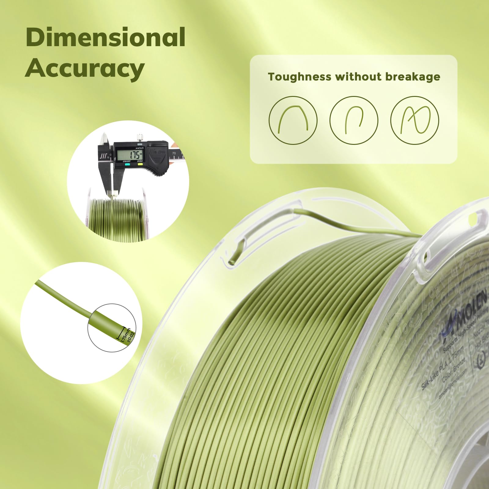 Amolen Silk Pla 3D Printer Filament, Shiny Silk Bronze Green Pla Filament 1.75Mm, High Speed 3D Printing Pla Filament For Most F