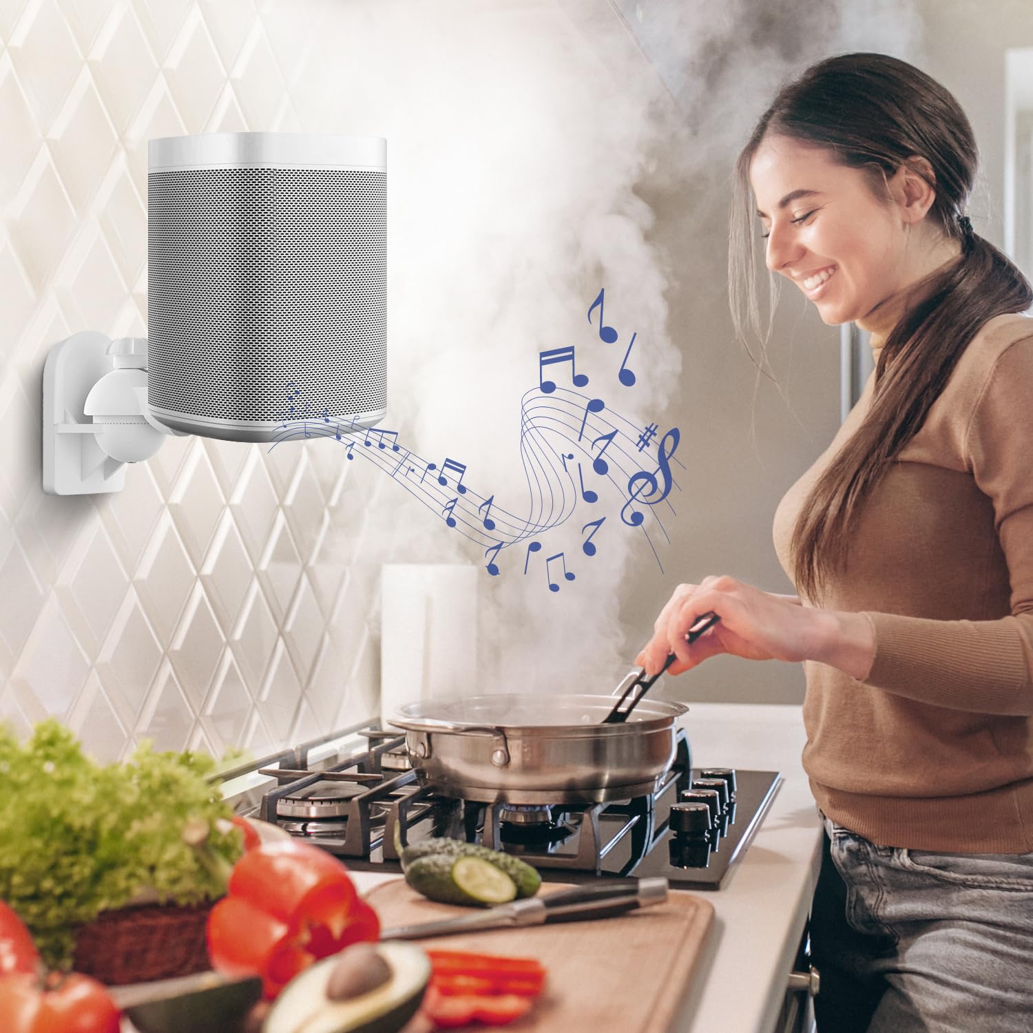 Tnp Universal Satellite Speaker Wall Mount Brackets - Stylish White Finish Surround Sound Speaker Mounts With Adjustable Swivel