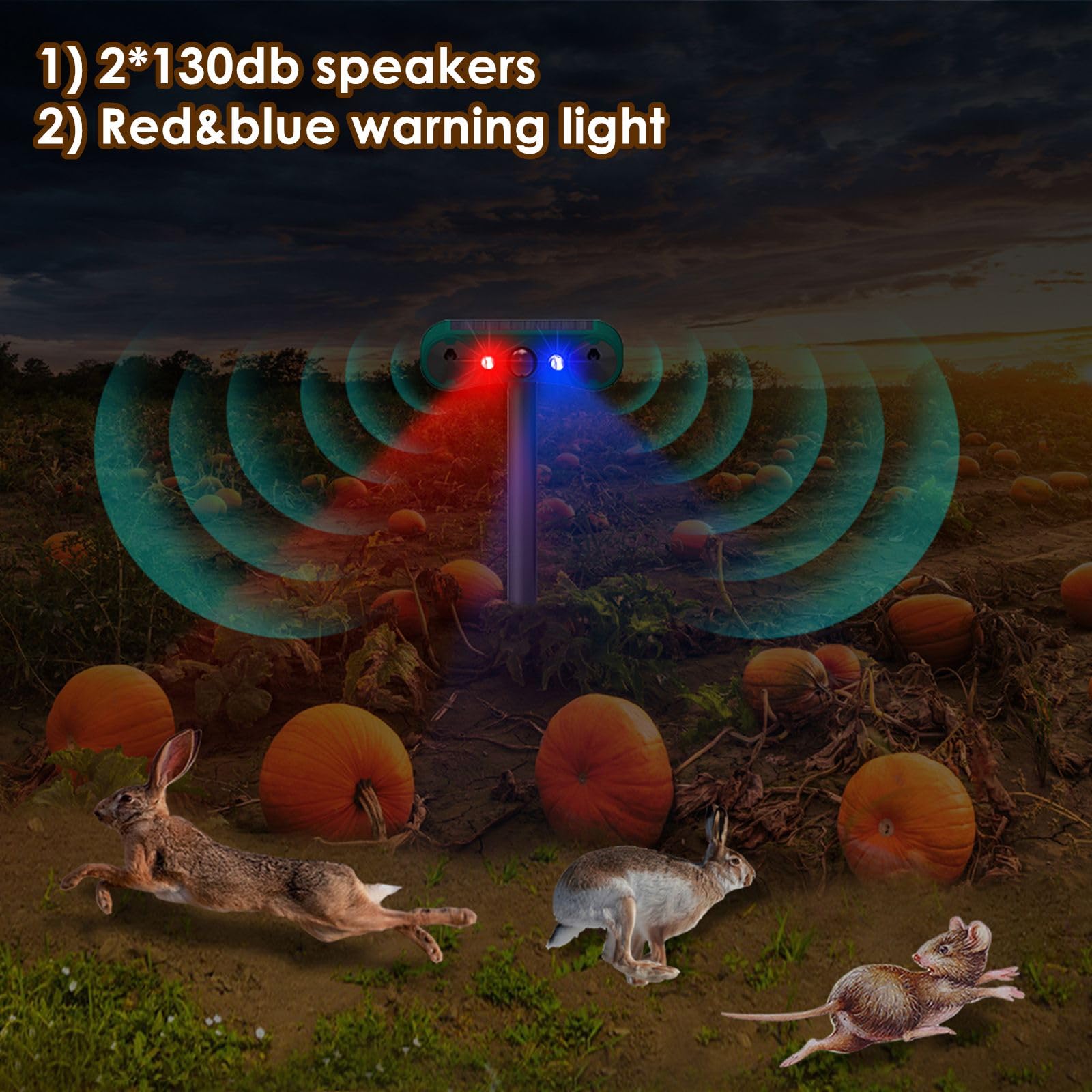 Hulppre Solar Indoor&Outdoor Motion Sensor Alarm 2*130Db Loud Siren Noise Maker,4 Modes,Mount On Ground Or Fence,Red&Blue Motion