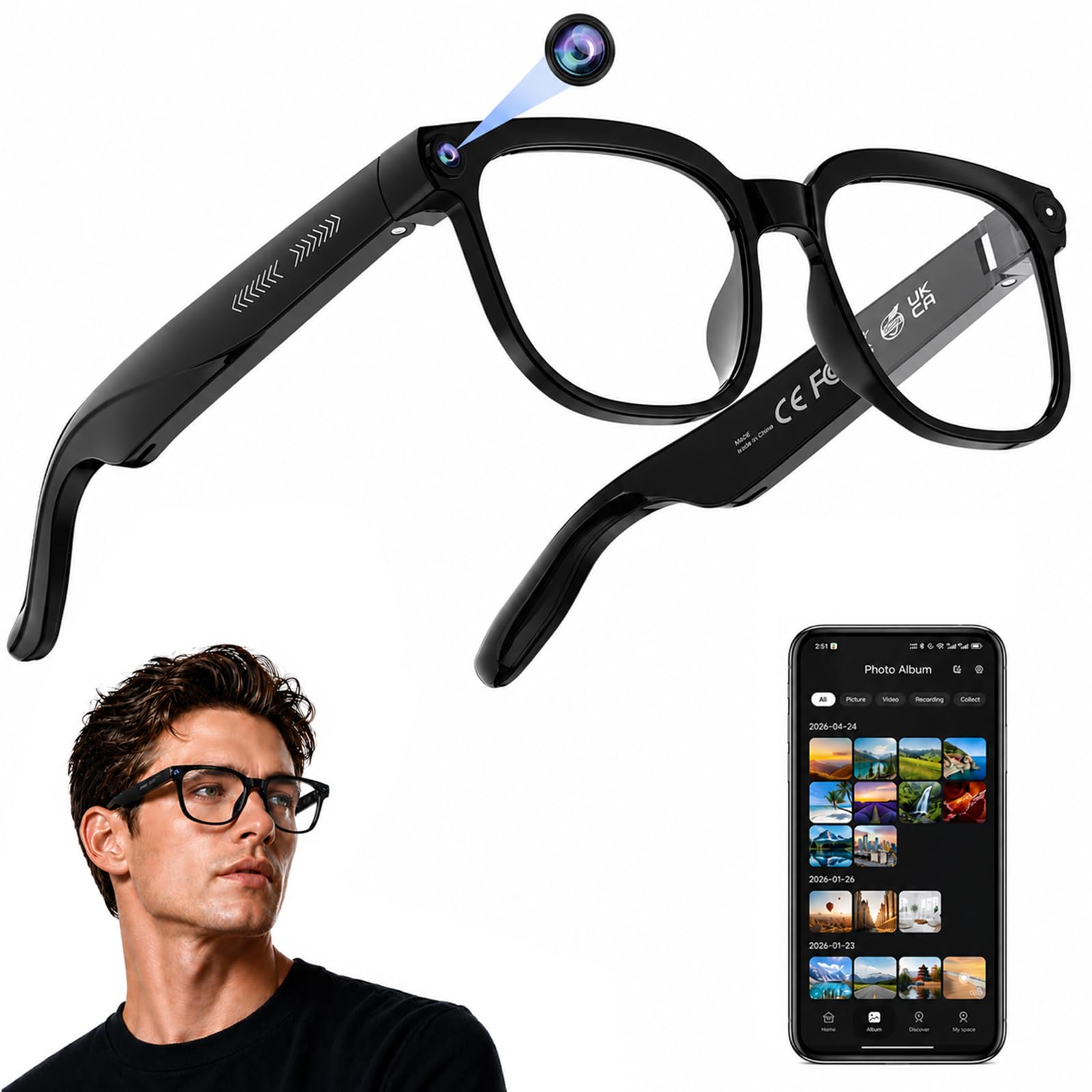 AI Smart Glasses with Camera, 4K Video, RealTime Translation, AI Assistant