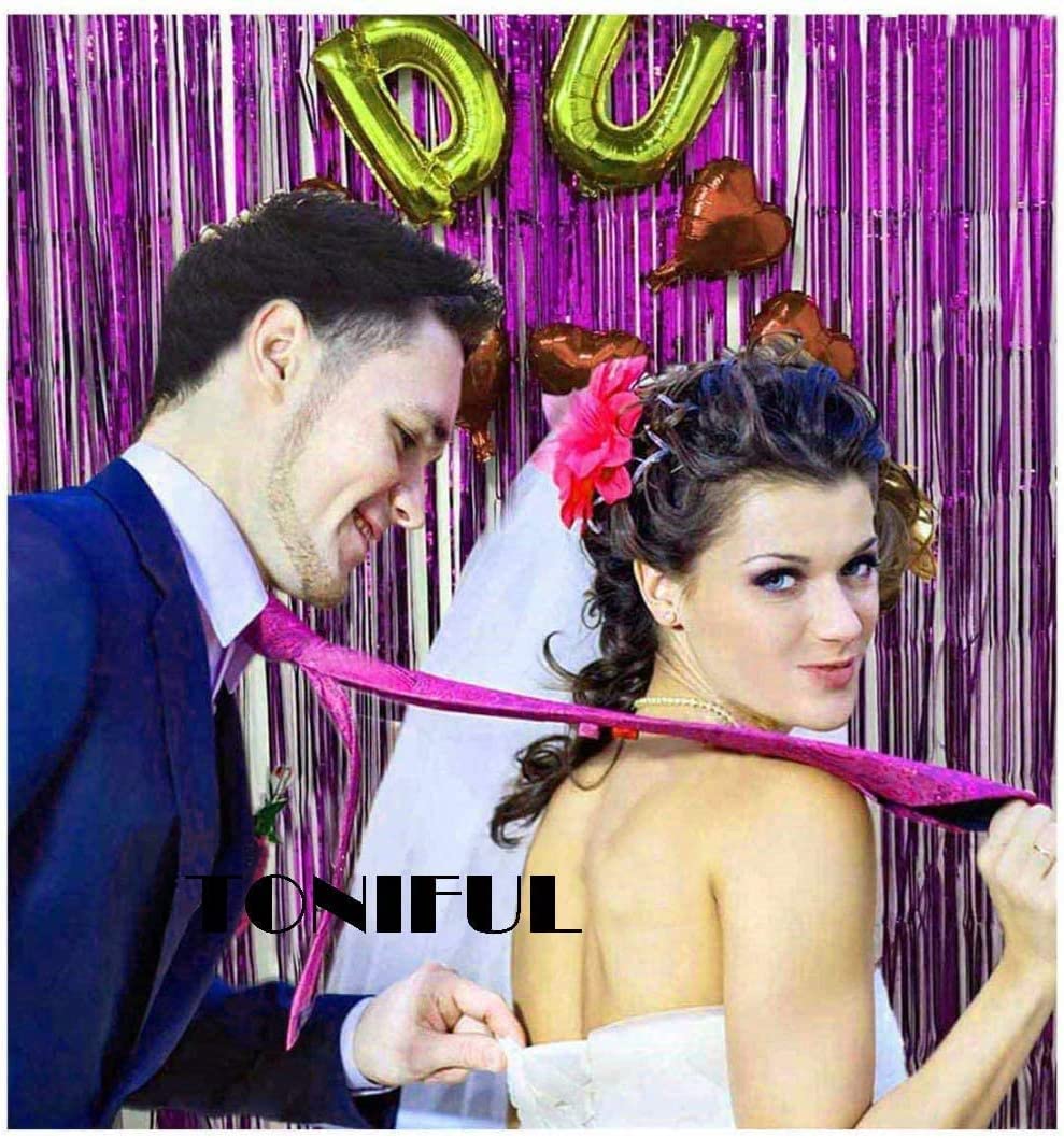 Toniful 3Pcs Purple Door Streamers,Purple Photo Booth Backdrop Metallic Streamers Foil Fringe Curtains For Birthday,Christmas,Ne