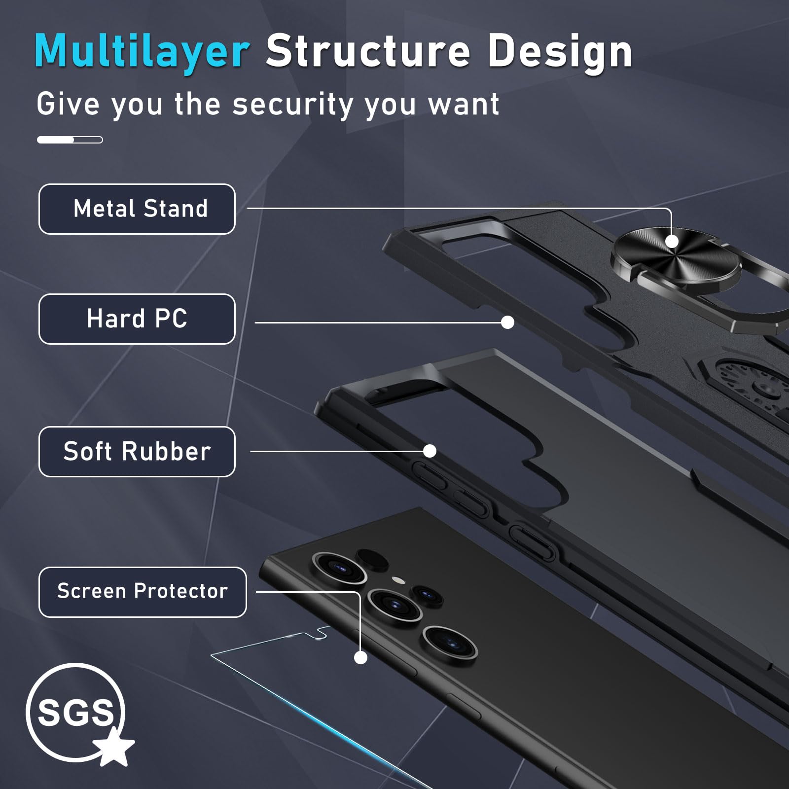 Janmitta Compatible With Samsung Galaxy S24 Ultra Case With Screen Protector[2 Pack],Heavy Duty Shockproof Full Body Phone Cover