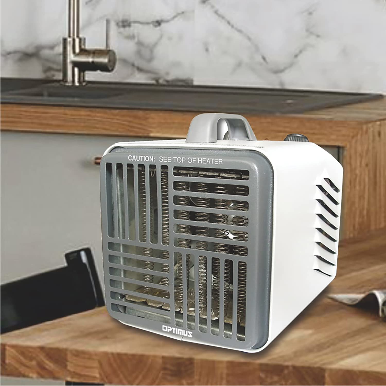 Optimus, 5.4 X 6.7 X 6.3 Inch, White/Grey Mini Compact Utility Thermostat Heater