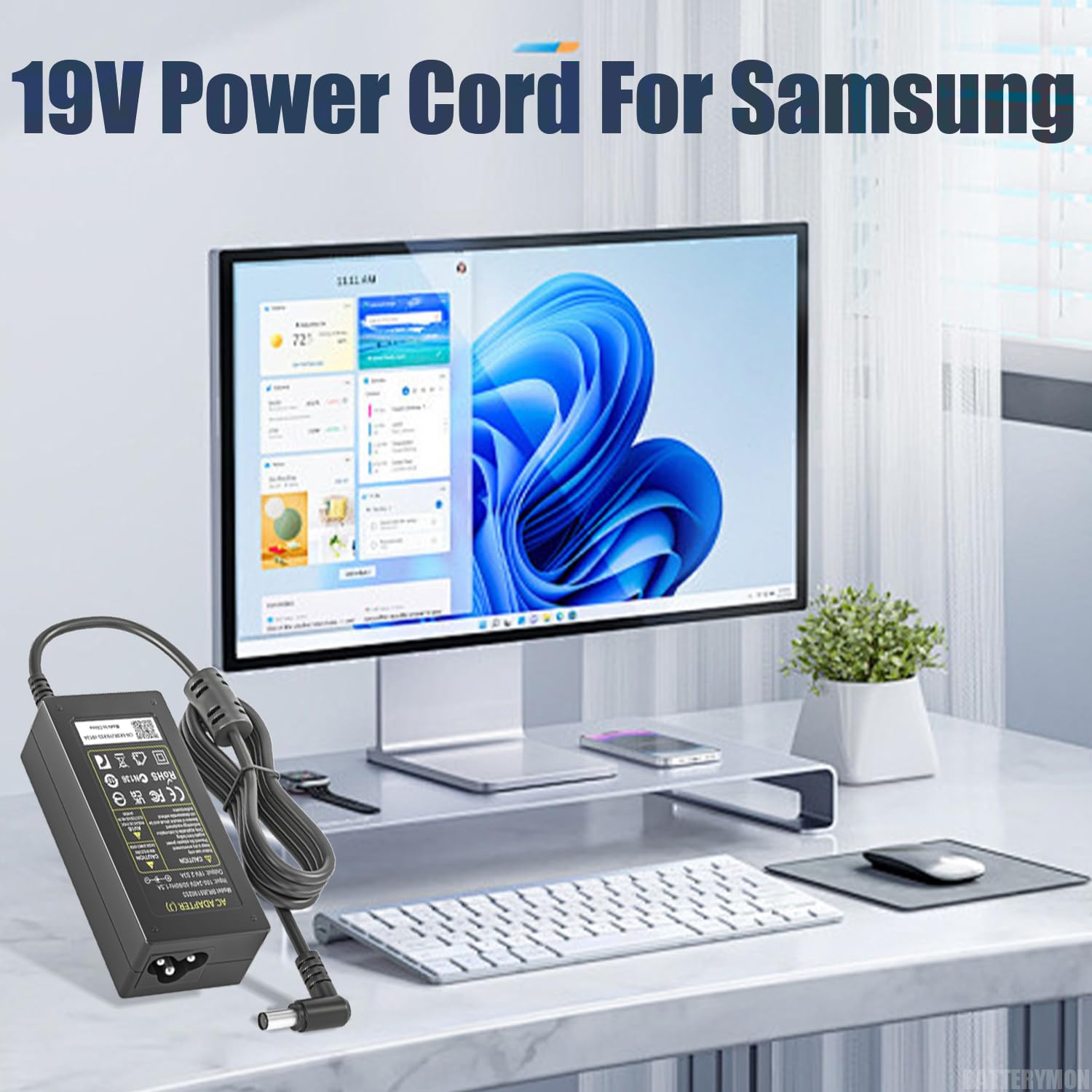 19V 2.53A Ac Adapter Power Cord For Samsung Un32J5205Af Un32J4000 Un32J4500 Un32J400D Un32J400Dafxza Un32J4000Af Un32J5003Af Un2