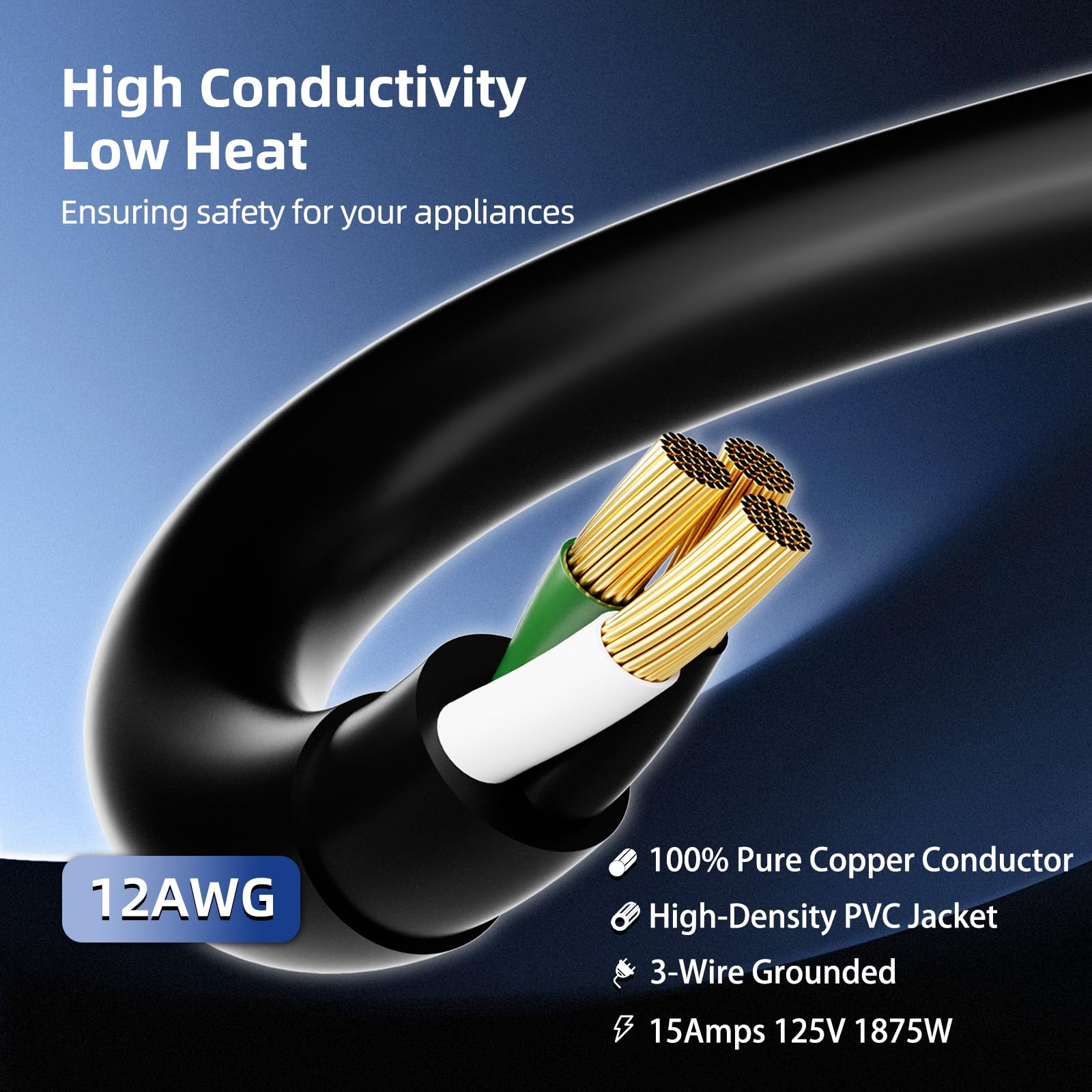 Islewire 25 Ft Outdoor Extension Cord With Multiple Outlets, 12 Gauge Heavy Duty Black Extension Cord Waterproof With 3 Outlet,