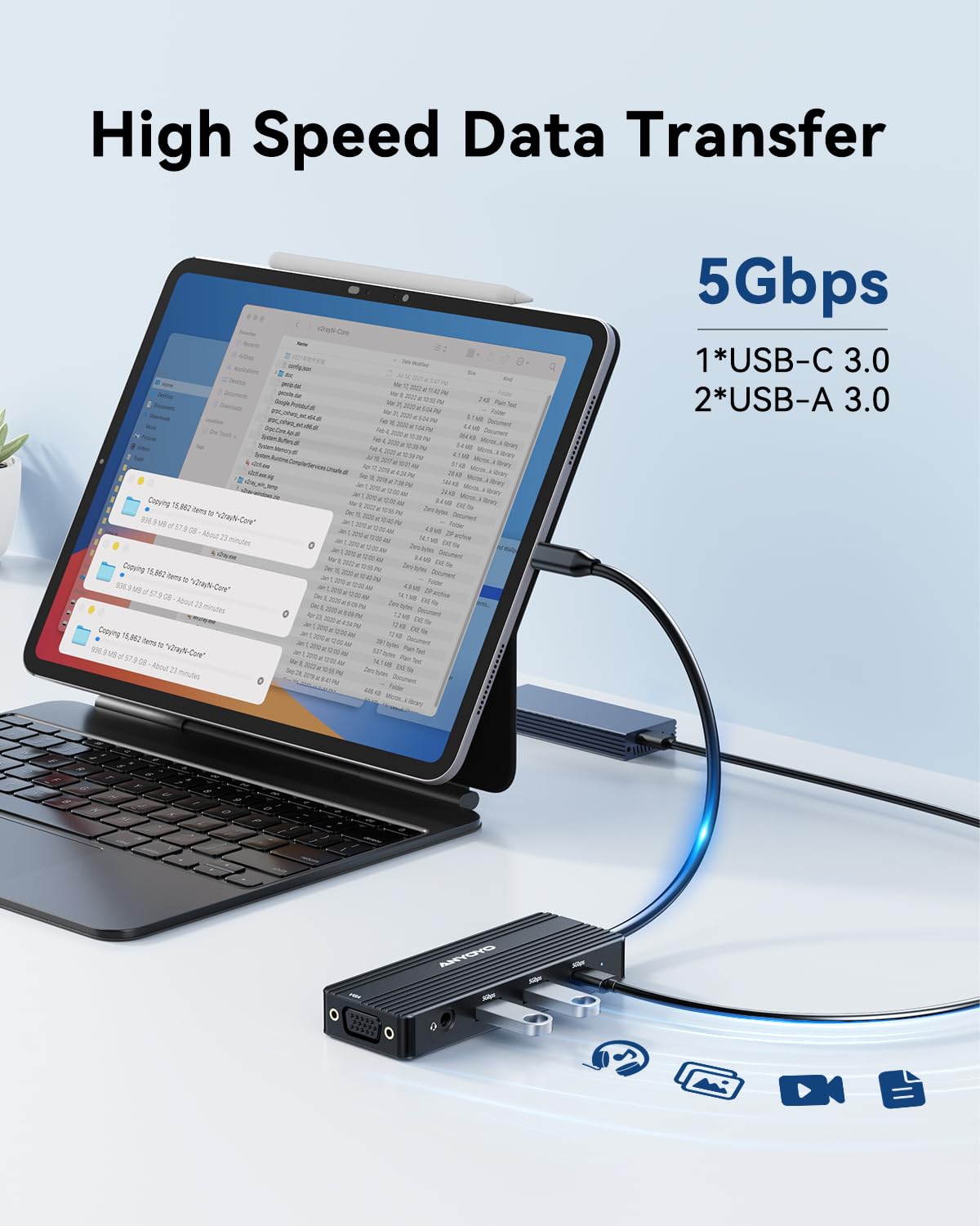 Anyoyo Usb C Docking Station, 8 In 1 Docking Station Dual Monitor, Docking Station 3 Monitors With Dual Hdmi And Vga, 5Gbps Data