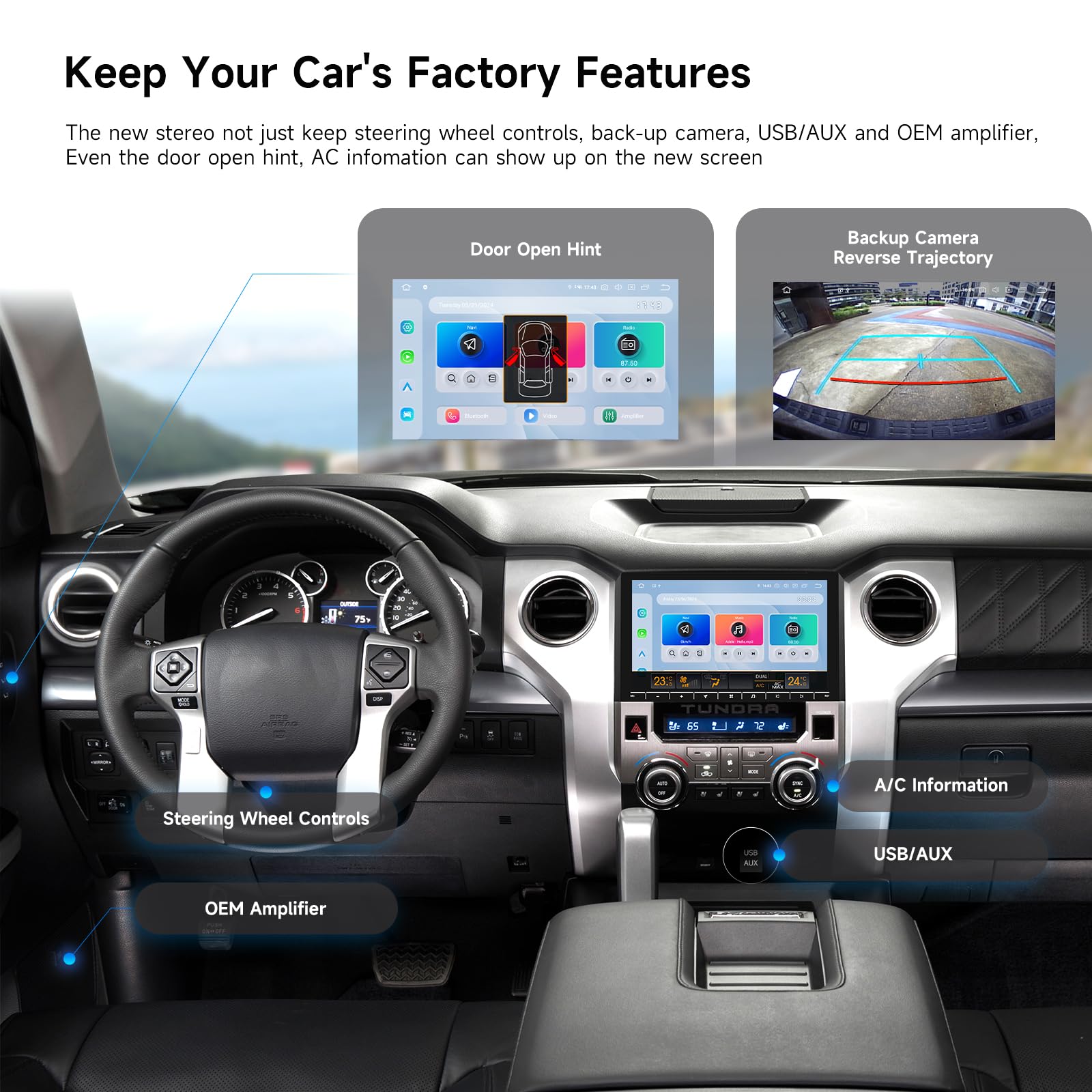 Dasaita Android 13 Car Stereo For Toyota Tundra 2014 2021 With Wireless Apple Carplay & Android Auto, 10.2'' Touch Screen Head U