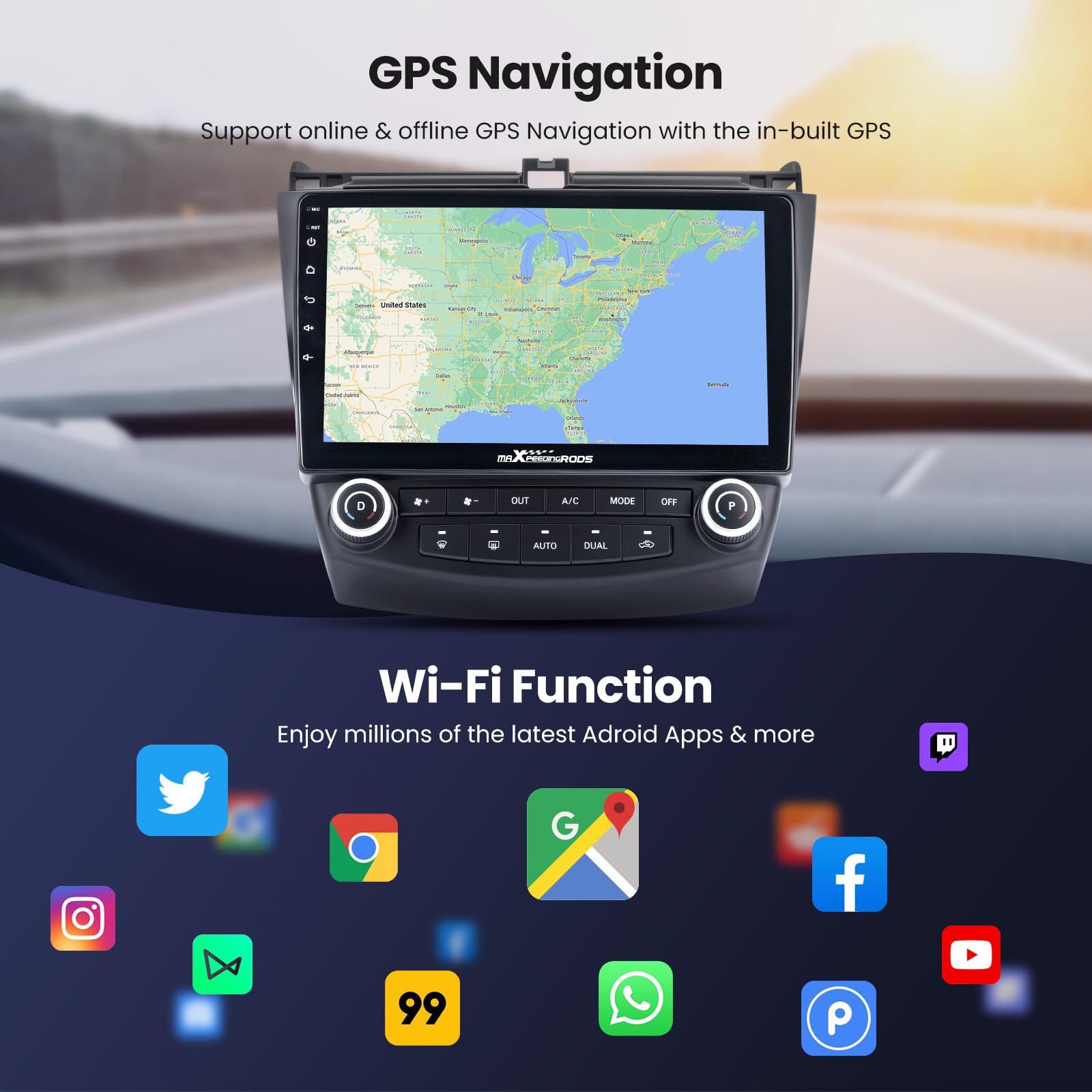 Maxpeedingrods Car Stereo Radio For Honda Accord 7Th 2003 2007, Wireless Apple Carplay Android Auto, 10.1 Inch Ips Touch Screen