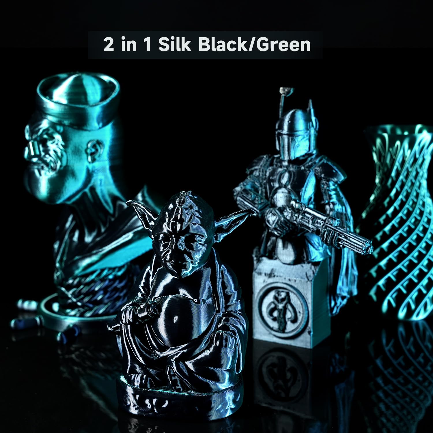 Gratkit Silk Dual Color Pla Filament, Coextrusion Pla Filament 1.75Mm, +/-0.03Mm, 1Kg/Roll, Silk Pla Black & Green