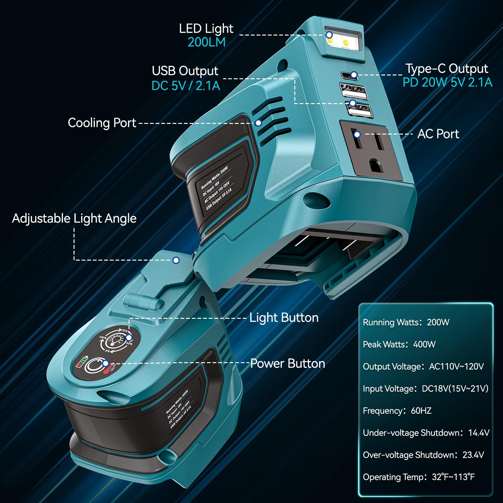 Power Inverter For Makita 18V Battery: Ecarke Portable Power Supply Inverter Convert   200W Dc 18V To Ac 110V~120V Battery Power