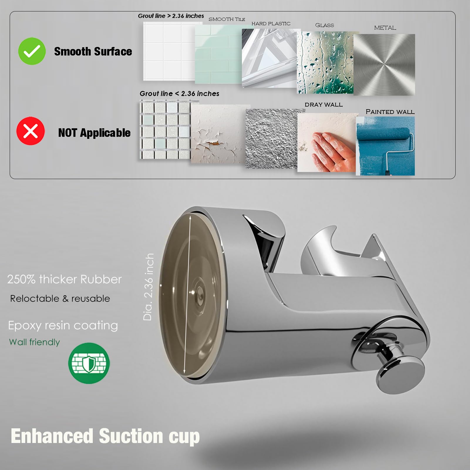 Handheld Shower Head Holder - Enhanced Suction Cup - Large Angle Adjustability - Bathroom Wall Mount Shower Wand Holder (Polishe