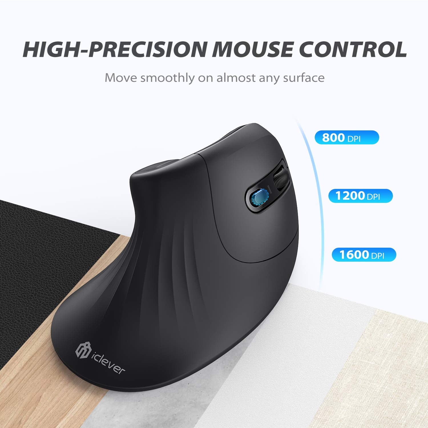 Iclever Ergonomic Wireless Vertical Mouse 6 Buttons With Adjustable Dpi Comfortable 2.4G Optical For Mac, Pc, Desktop, Laptop