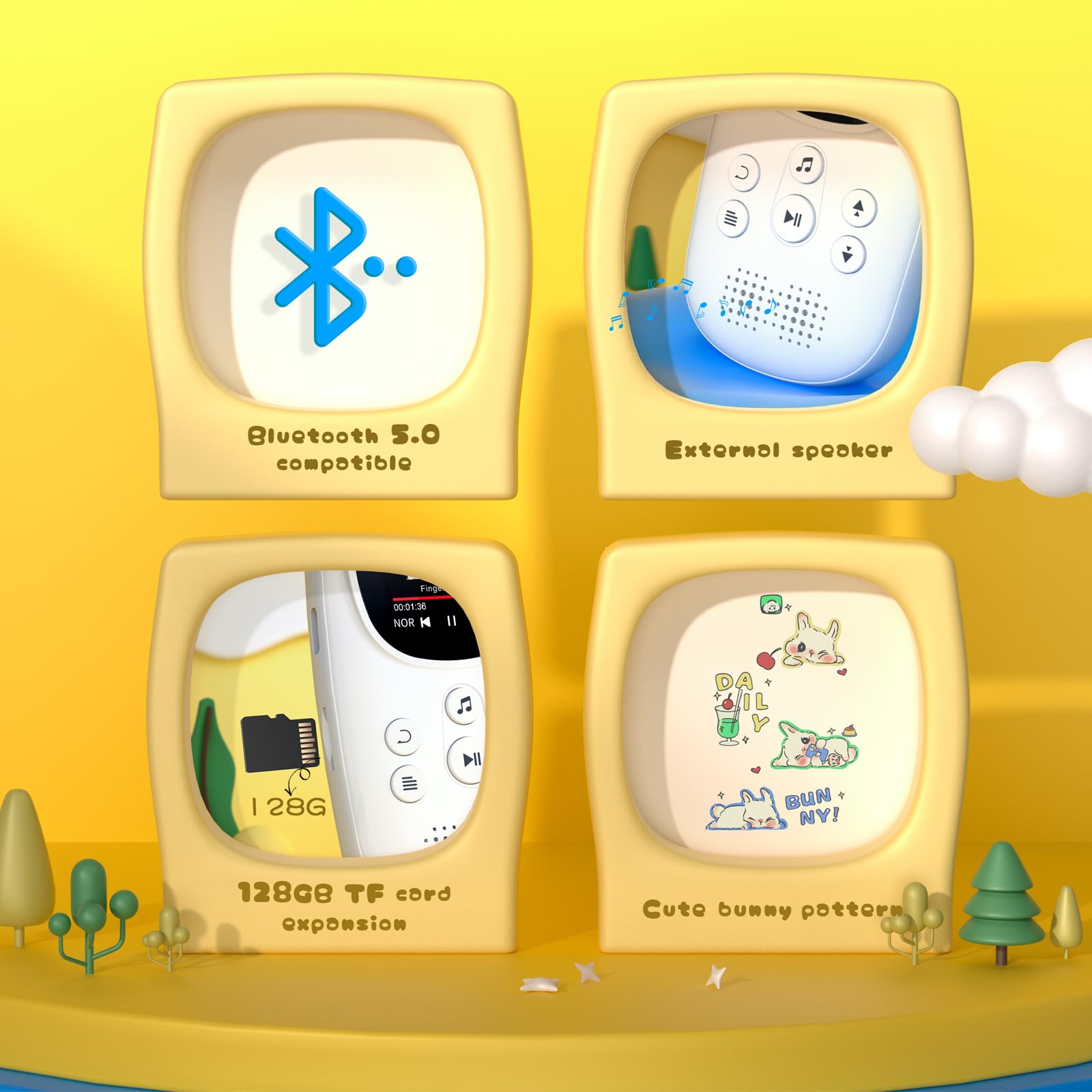 Mp3 Player For Kids, 32Gb Bluetooth 5.0 Kids Mp3 Player, Child Music Player With Fm Radio, Speaker, Voice Recorder, Expandable U