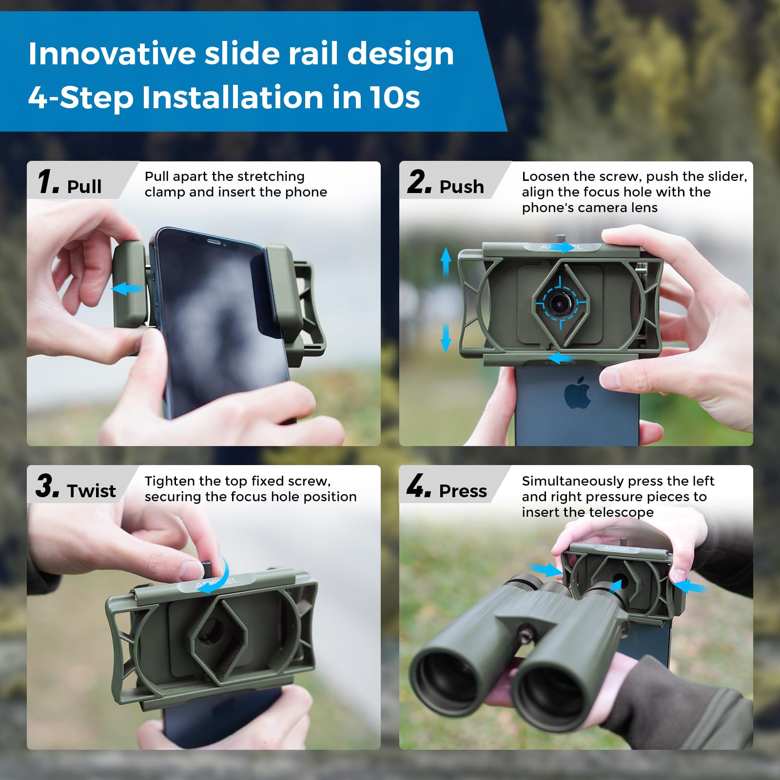 Apexel 360 Telescope Phone Adapter, Upgraded Binocular Photo Adapter For Android & Iphone, Smartphone Mount For Telescope, Monoc