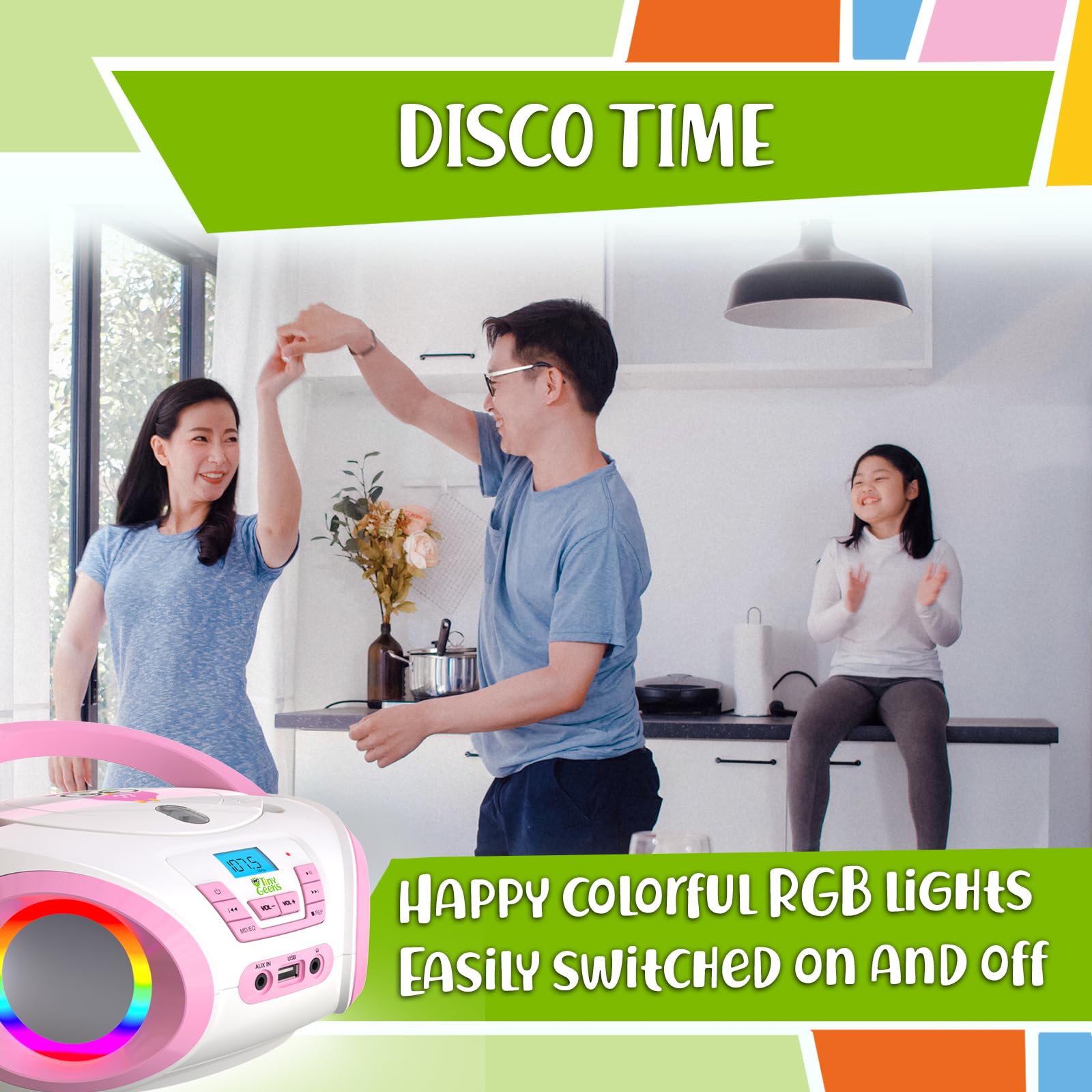 Tinygeeks Tunes Kids Boombox Cd Player For Kids New 2024 + Fm Radio + Batteries Included + Cute Pink Radio Cd Player With Speake