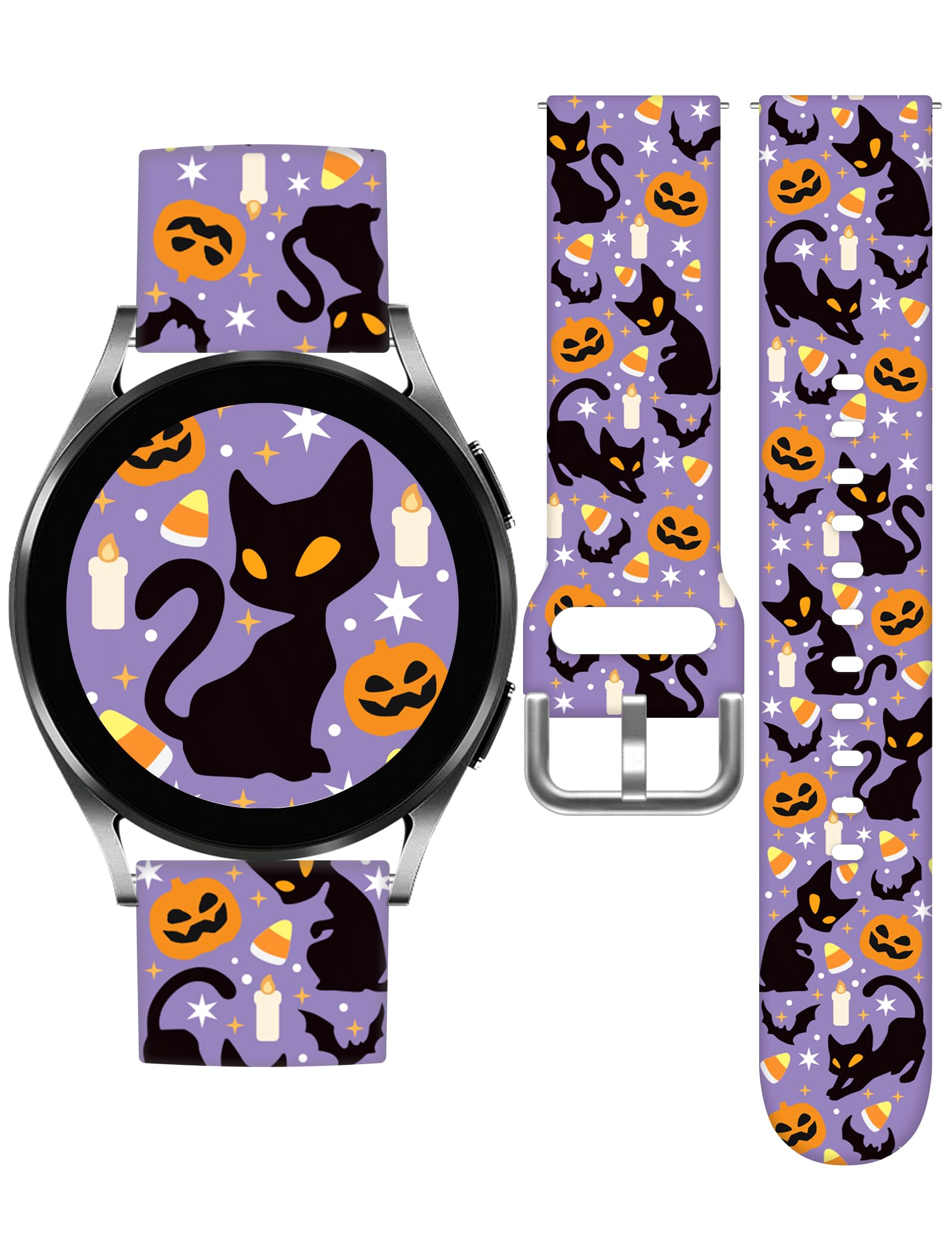 Vieeki Halloween Pumpkin Cats Silicone Watch Band, Compatible With Samsung Galaxy Watch 41Mm 46Mm, Purple, Adjustable Size, Spoo