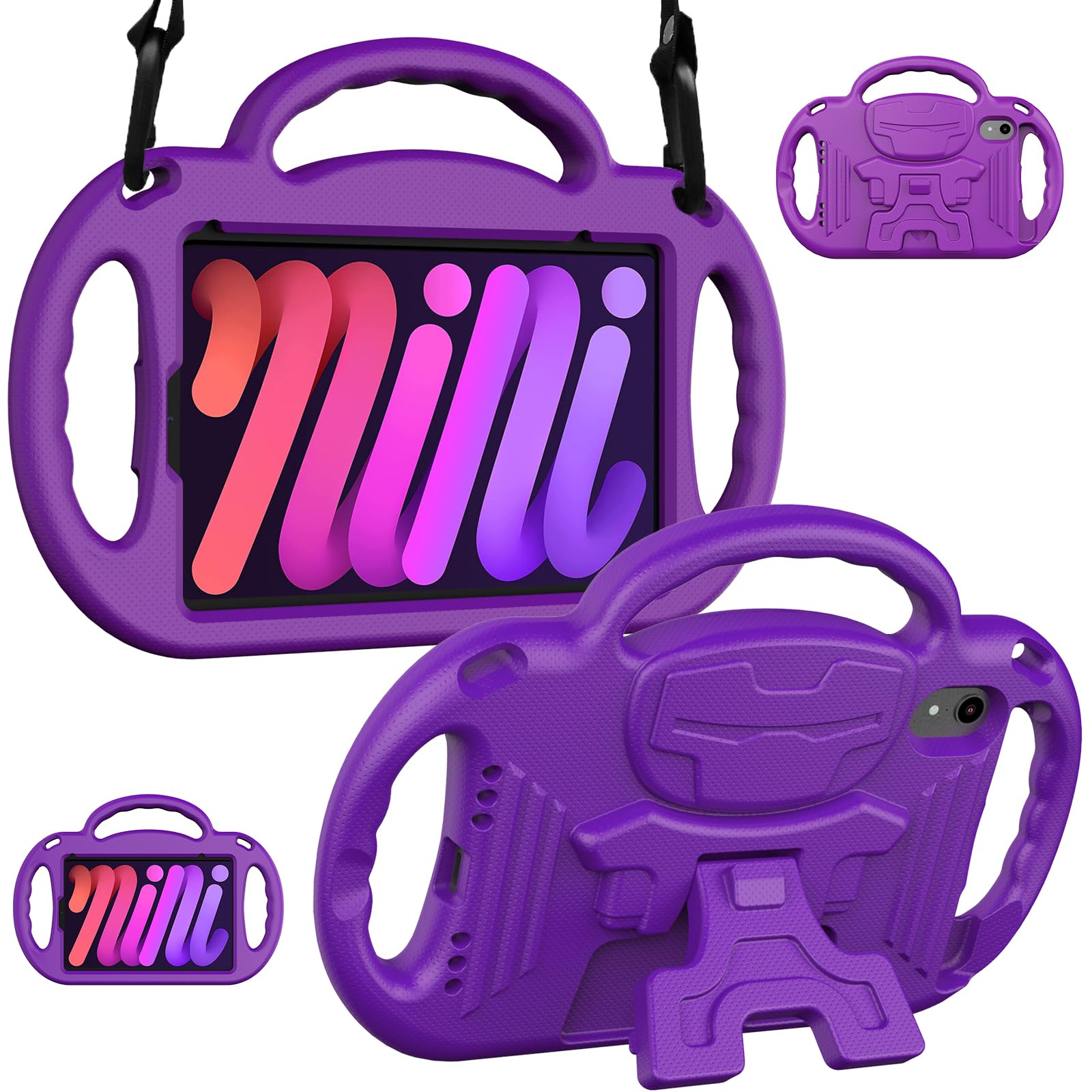 Ltrop Kids Case For 2024 Ipad Mini 7 & 2021 Ipad Mini 6, Shockproof Handle Stand Shoulder Strap Kids Bumper Case For Ipad Mini T