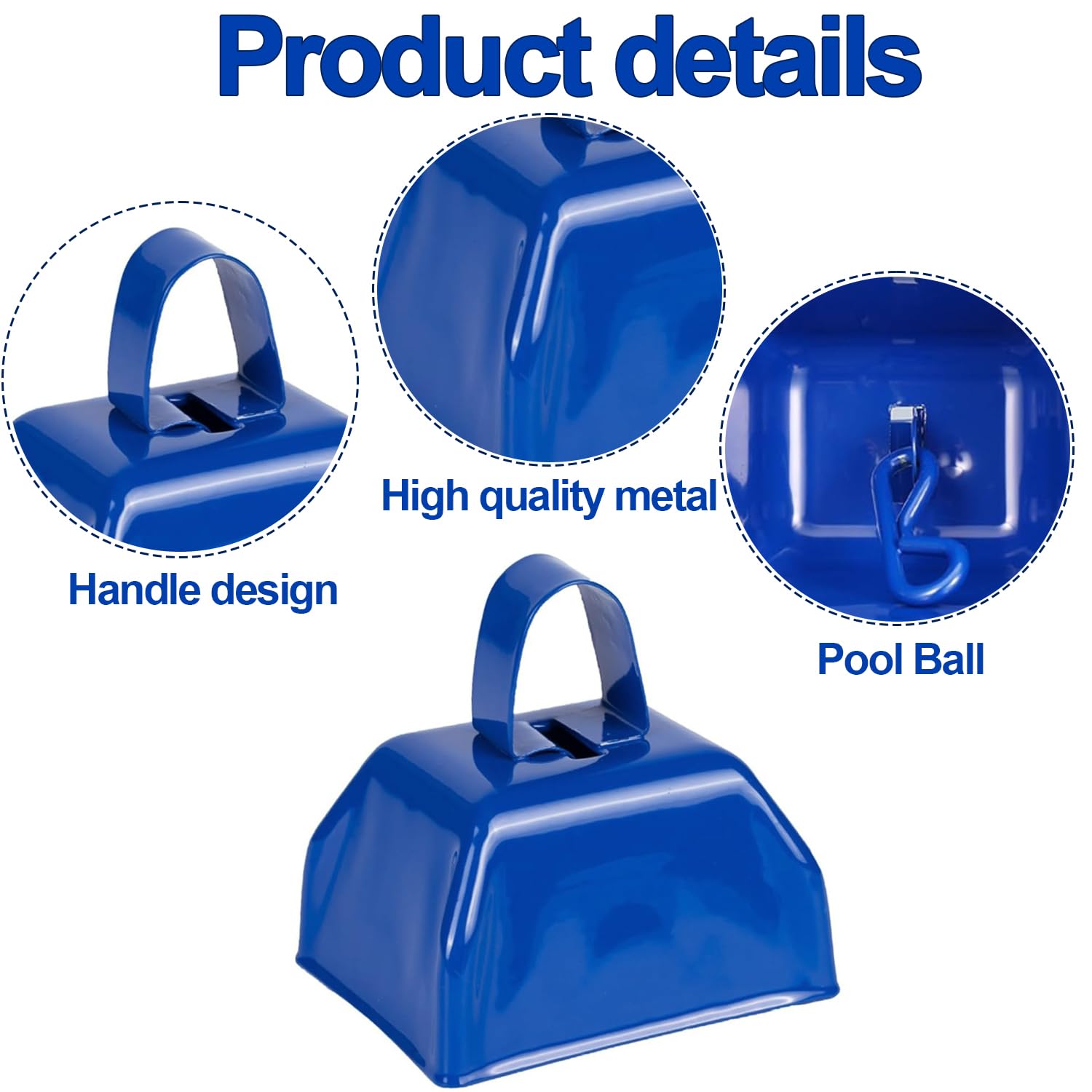 Losyhu 15 Pack Metal Cowbells 3 Inch Blue Cow Bells Noise Makers Loud Cow Bell With Handles, Small Cowbell Hand Percussion Cowbe