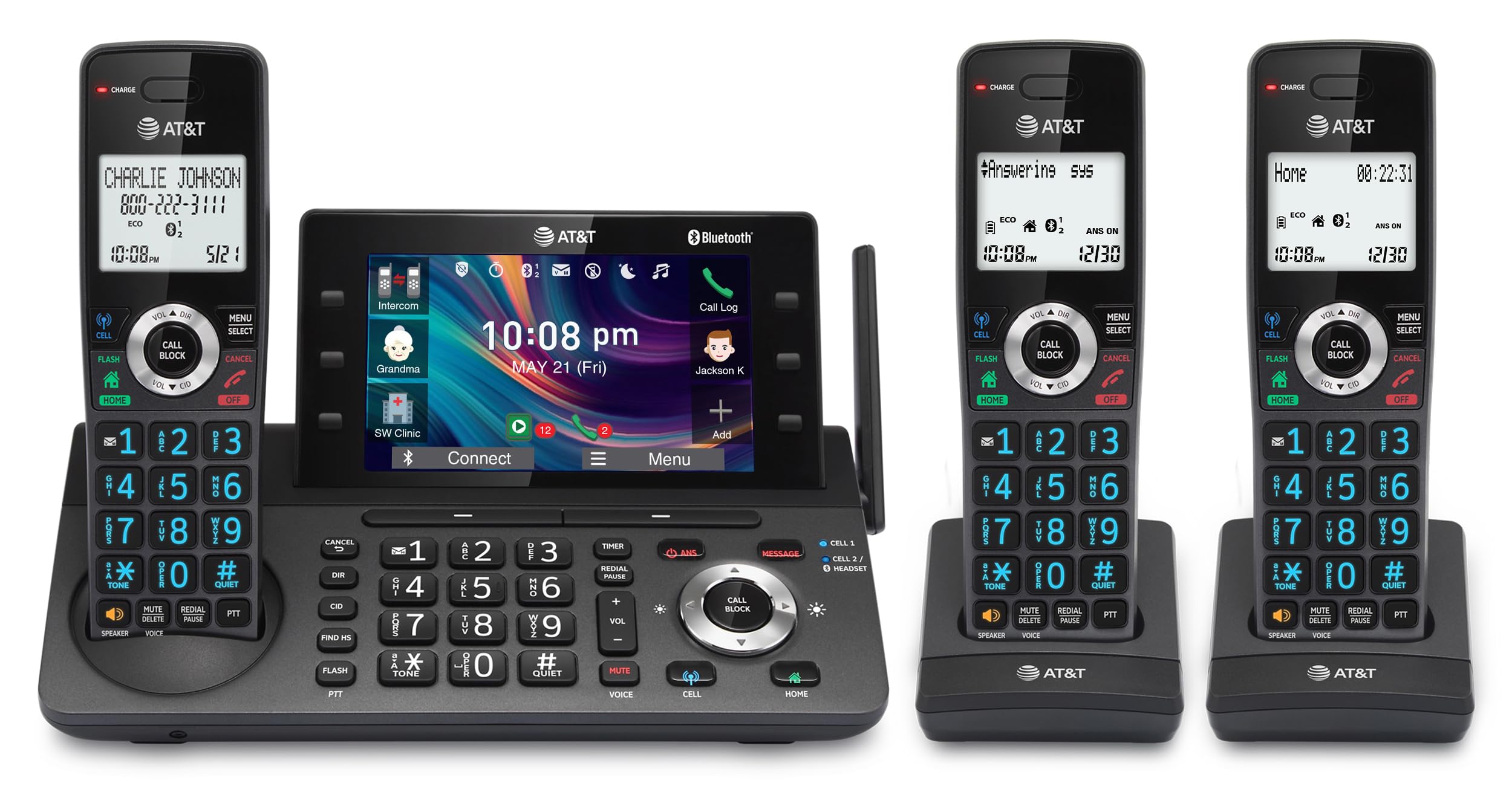 AT&T 3-Handset DECT 6.0 Cordless Home and Business Phone with Answering Machine, 5 Color Display, One-Touch Shortcut, Conference