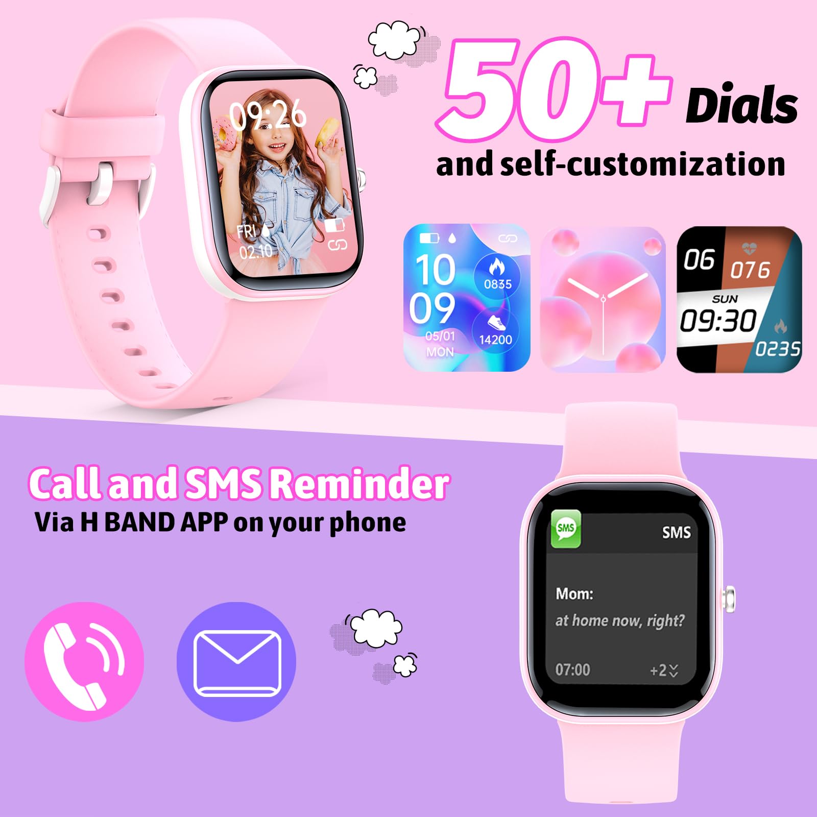 Nyonio Kids Smart Watch With Fitness Tracker,19 Sport Mode,1.5'' Diy Dial,Ip68 Waterproof,Sleep Monitor,Pedometers,Heart Rate,Gr