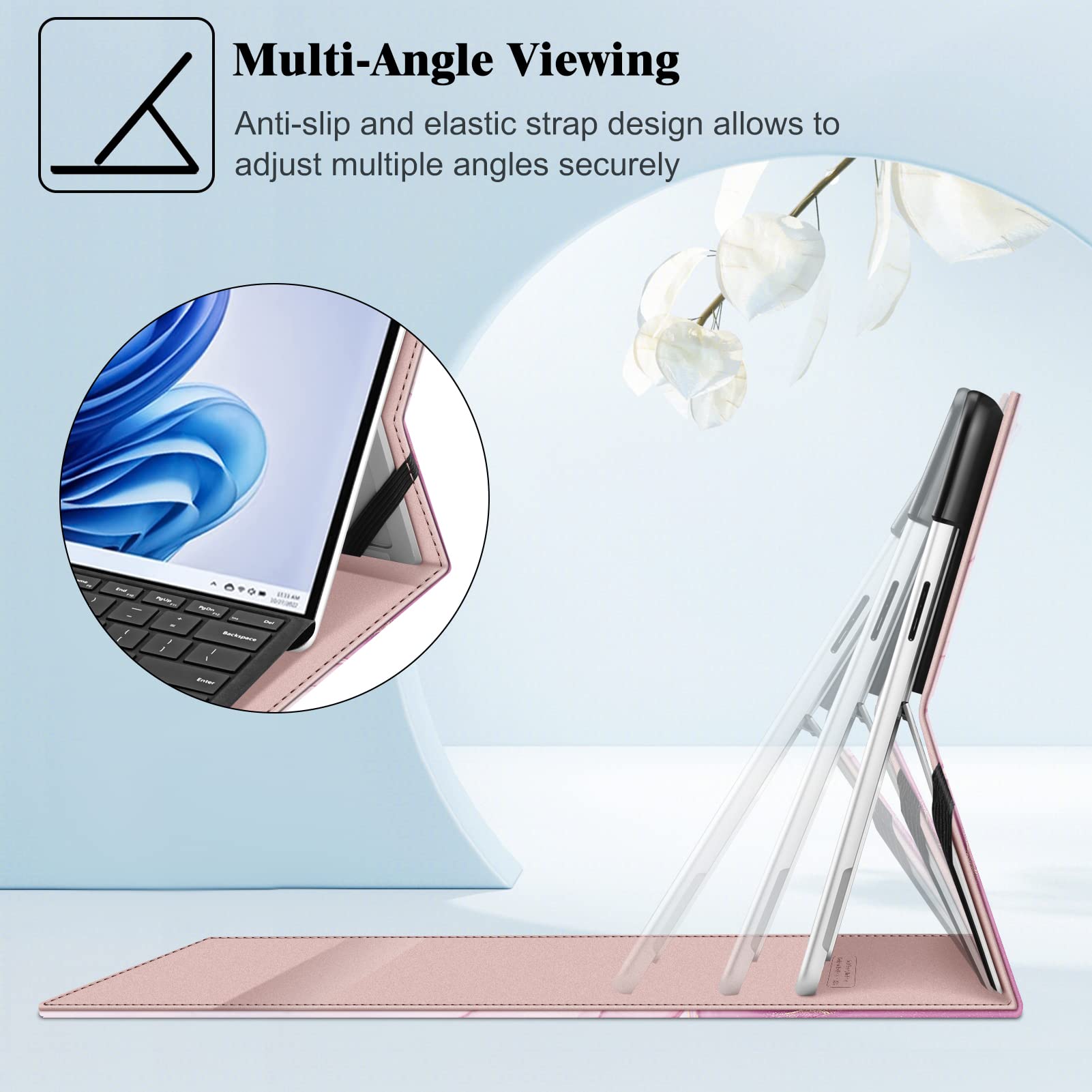 Fintie Case For 13 Inch Microsoft Surface Pro 9 / Pro 9 5G (2022)   Multiple Angle Viewing Portfolio Business Cover With Pocket