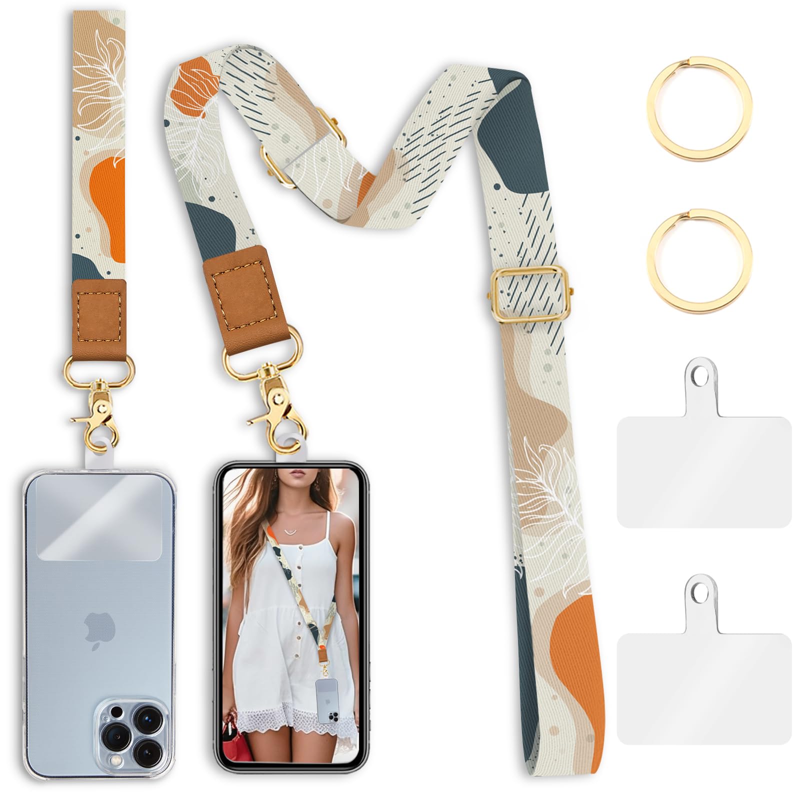 Piefly Phone Lanyard Crossbody Wrist Strap, Boho Abstract Art Cell Phone Lanyards For Around The Neck Wristlet Shoulder, Adjusta