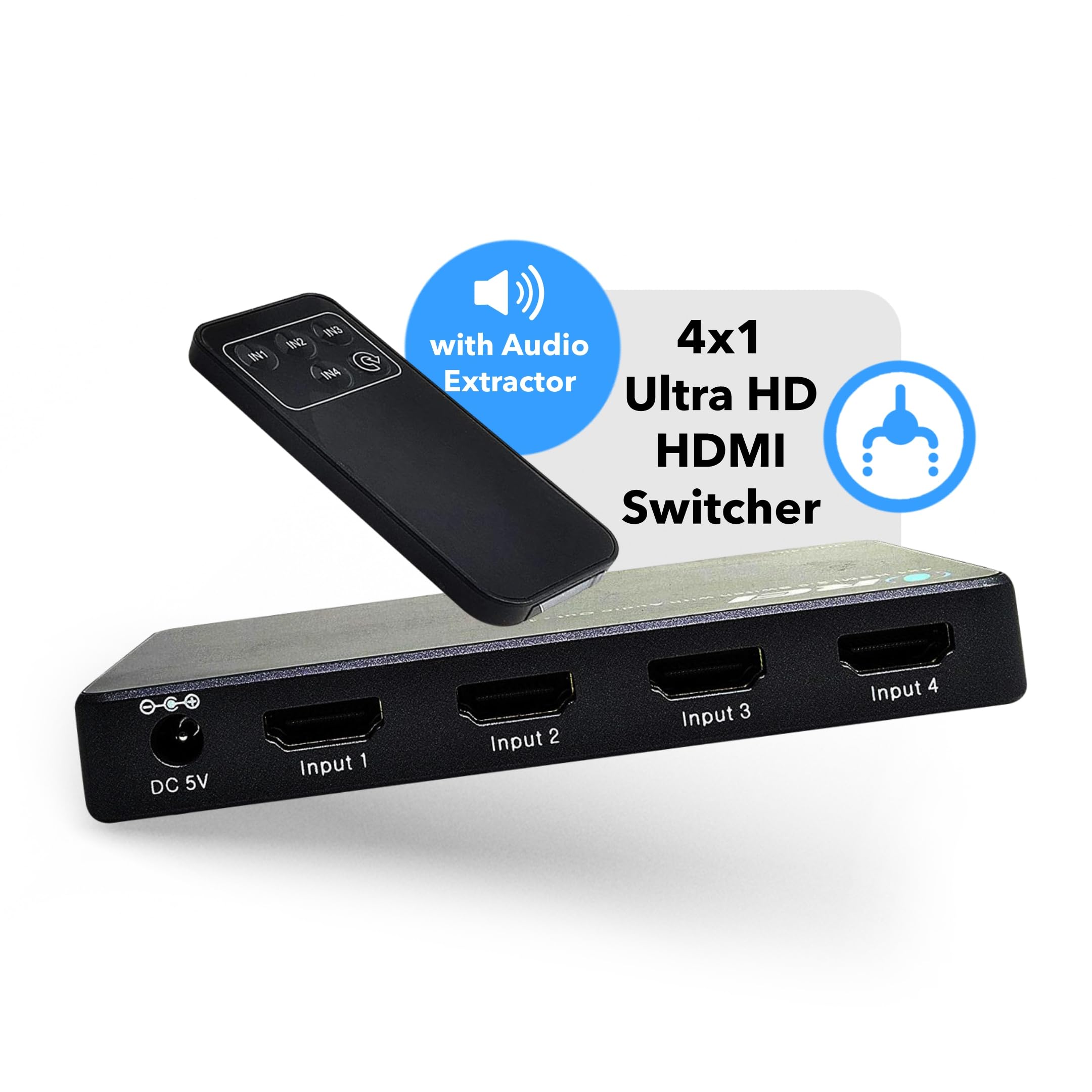 Orei Ultra Hd Hdmi 4 X 1 Switcher 18G Audio Extractor Ir Remote   Supports Upto 4K @ 60Hz   (4 Input, 1 Output) Switch, Hub, Por