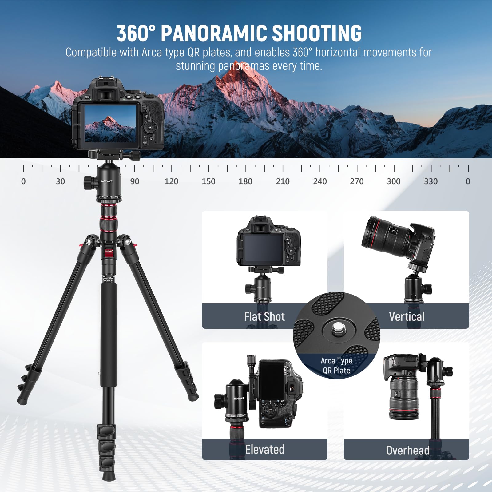 Neewer 77 Inch Camera Tripod Monopod For Dslr, Phone With 360 Panoramic Ball Head, 2 Axis Center Column, Arca Type Qr Plate, Com