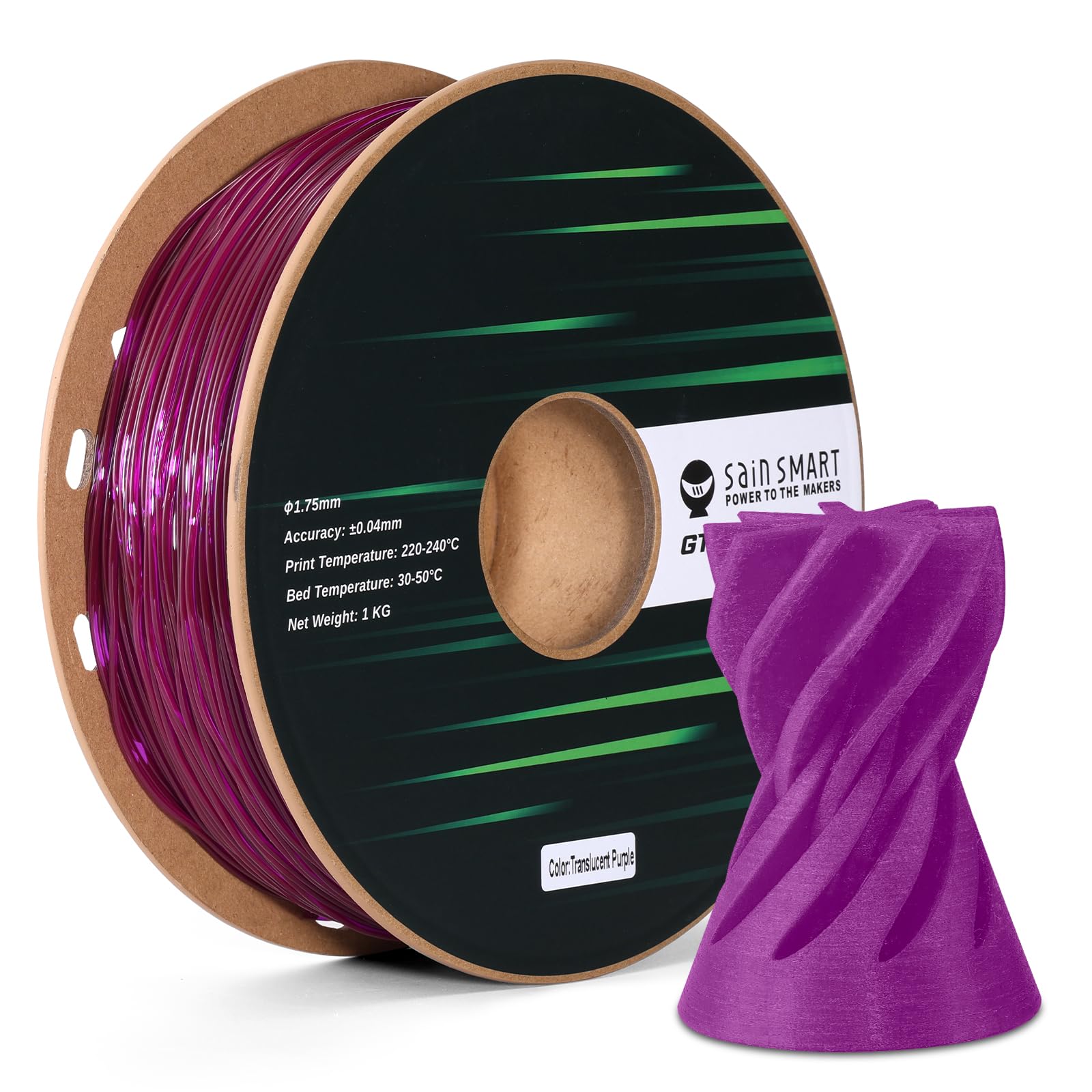 SainSmart TPU Filament 1.75mm, GT-3 Transparent Purple Flexible 3D Printer Filament for High-Speed Printing 500mm/s, 2.2 LBS (1K