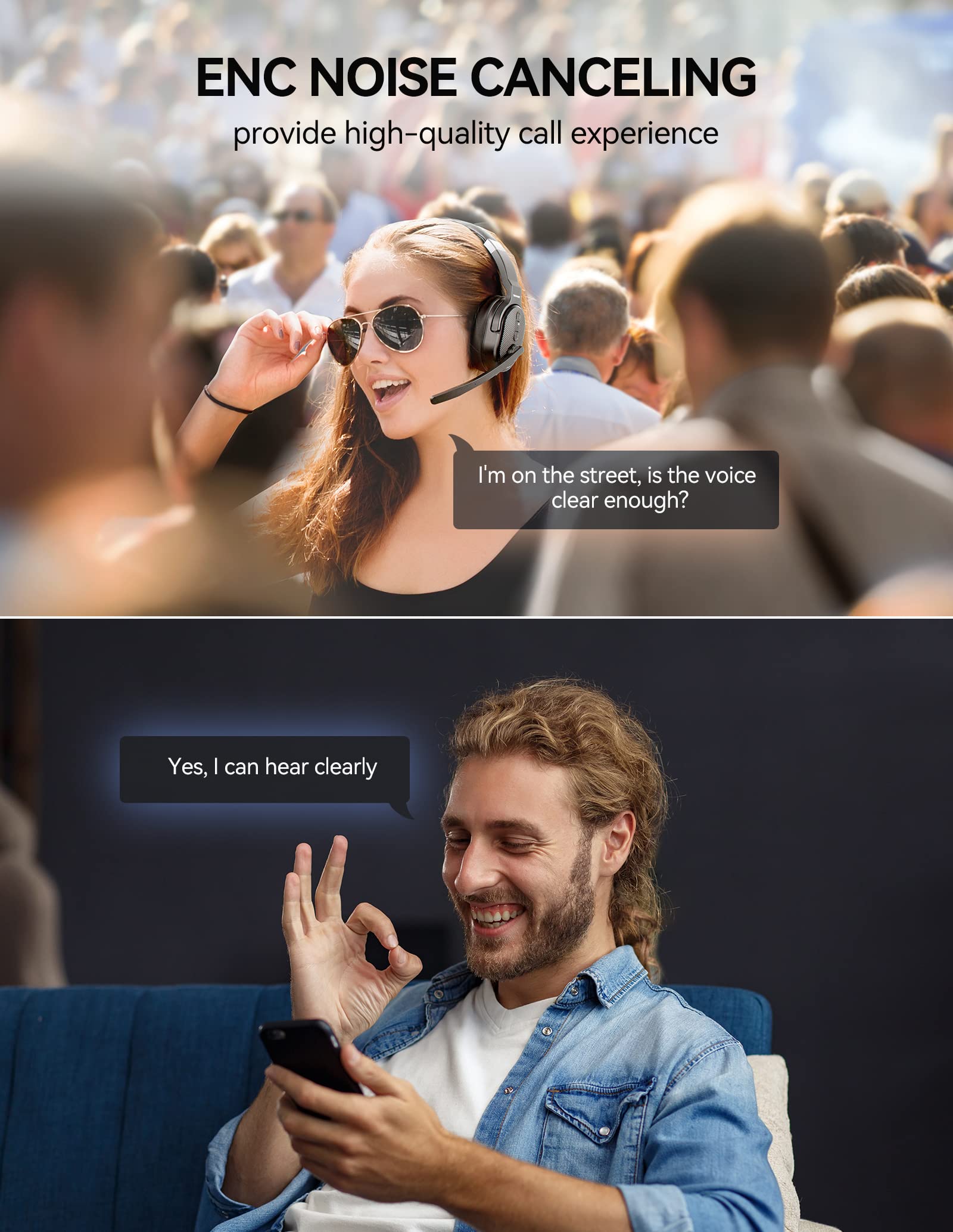 Tecknet Trucker Bluetooth Headset, Ai Noise Canceling 70H Wireless Headphones Bluetooth With Microphone & Dongle, Enc Bluetooth Headset With Mute For Pc Phone Laptop Office Home, All Day Comfort