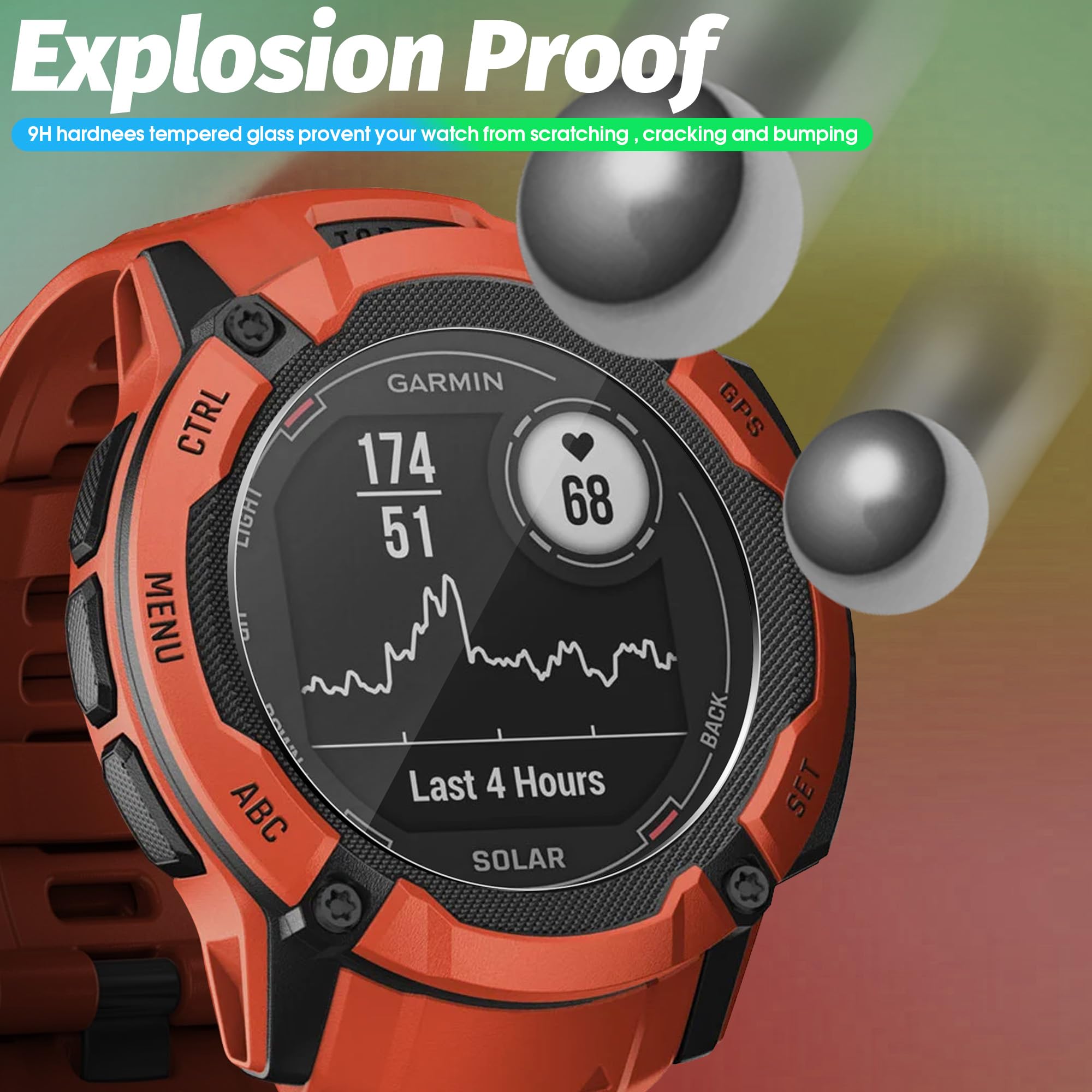 Orzero (3 Pack Compatible For Garmin Instinct 2X Solar Tempered Glass Screen Protector, 2.5D Arc Edges 9H Hd Bubble Free