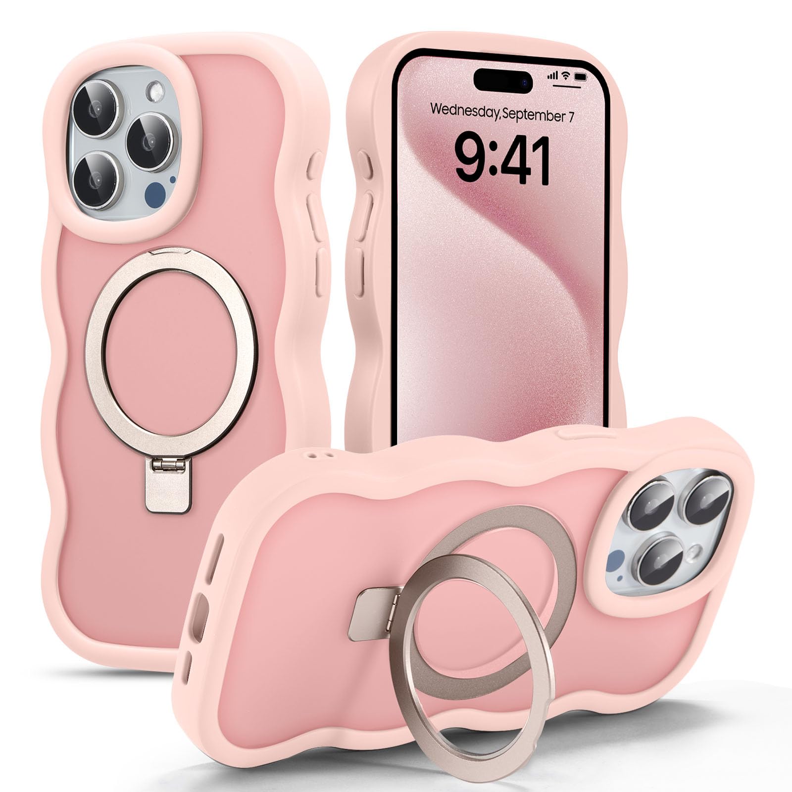 UEEBAI Magnetic for iPhone 13 Pro Max Case, [Compatible with MagSafe] [Built-in Kickstand] Translucent Wave Design Wavy Frame Ma