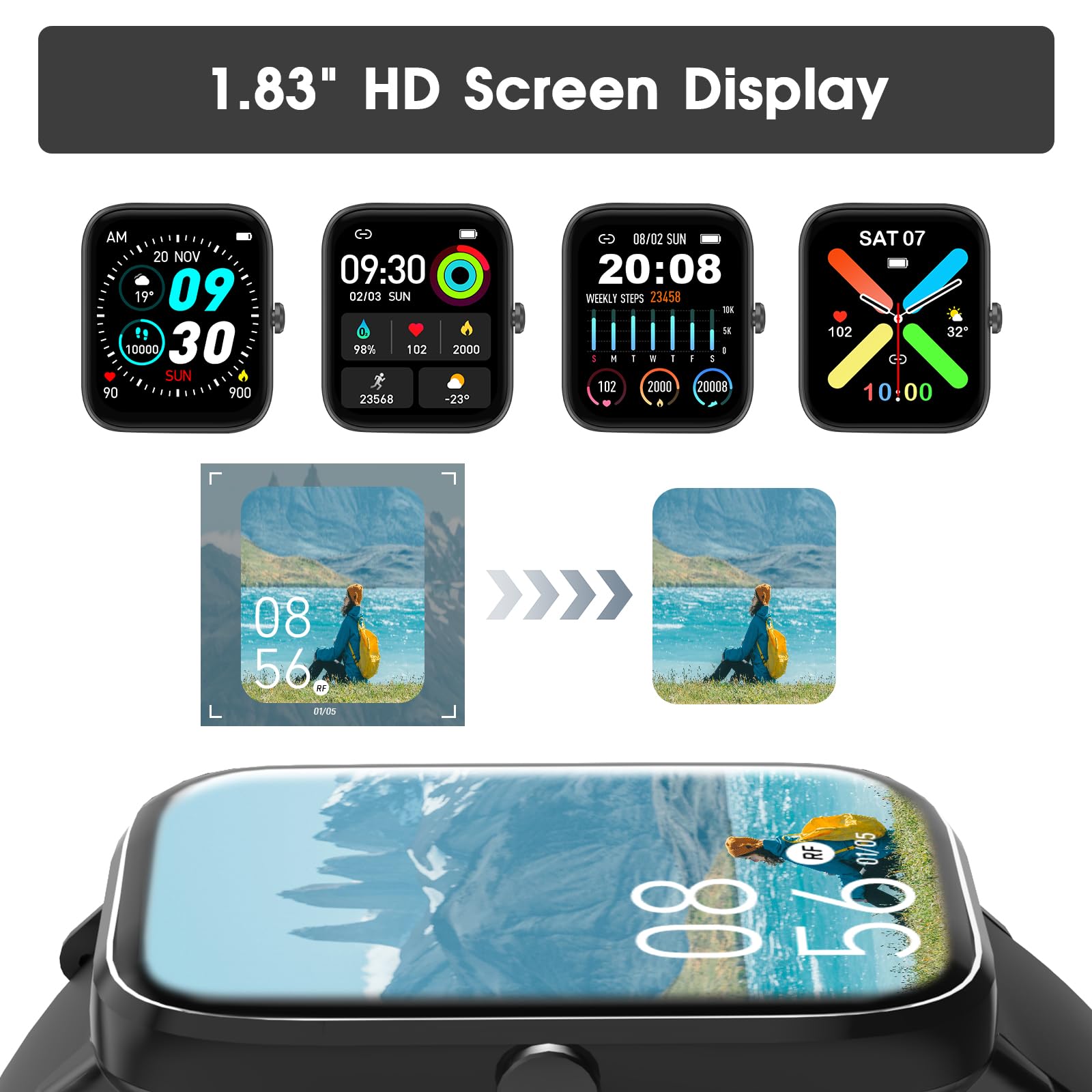 Fttmwtag Smart Watch (Answer/Make Call): 1.85 '' Waterproof Fitness Trackers With 24-Hours Blood Pressure Heart Rate Spo2 Sleep