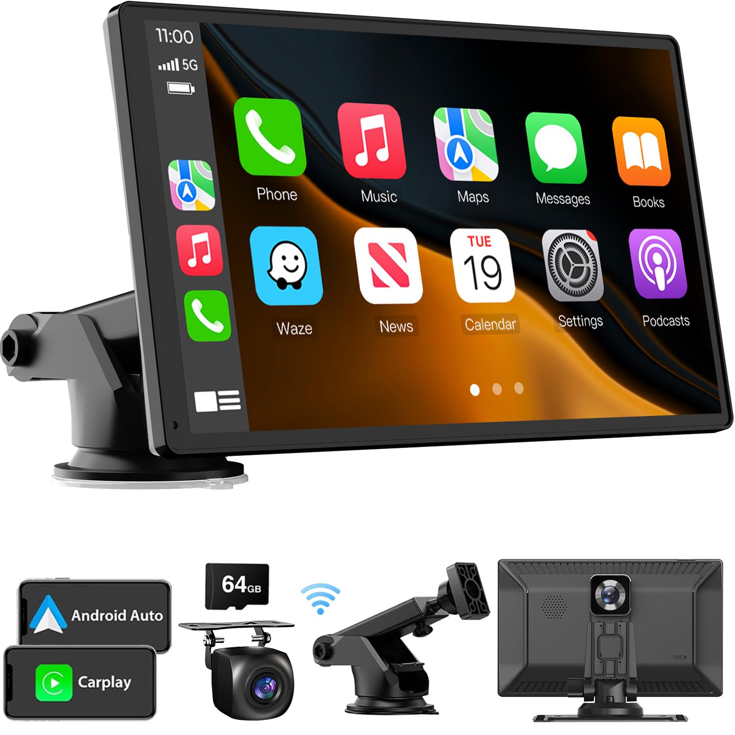 Wireless Carplay Touchscreen With 4K Dash Cam: Portable Apple Carplay & Android Auto Car Stereo, Car Audio Receivers With 1080P