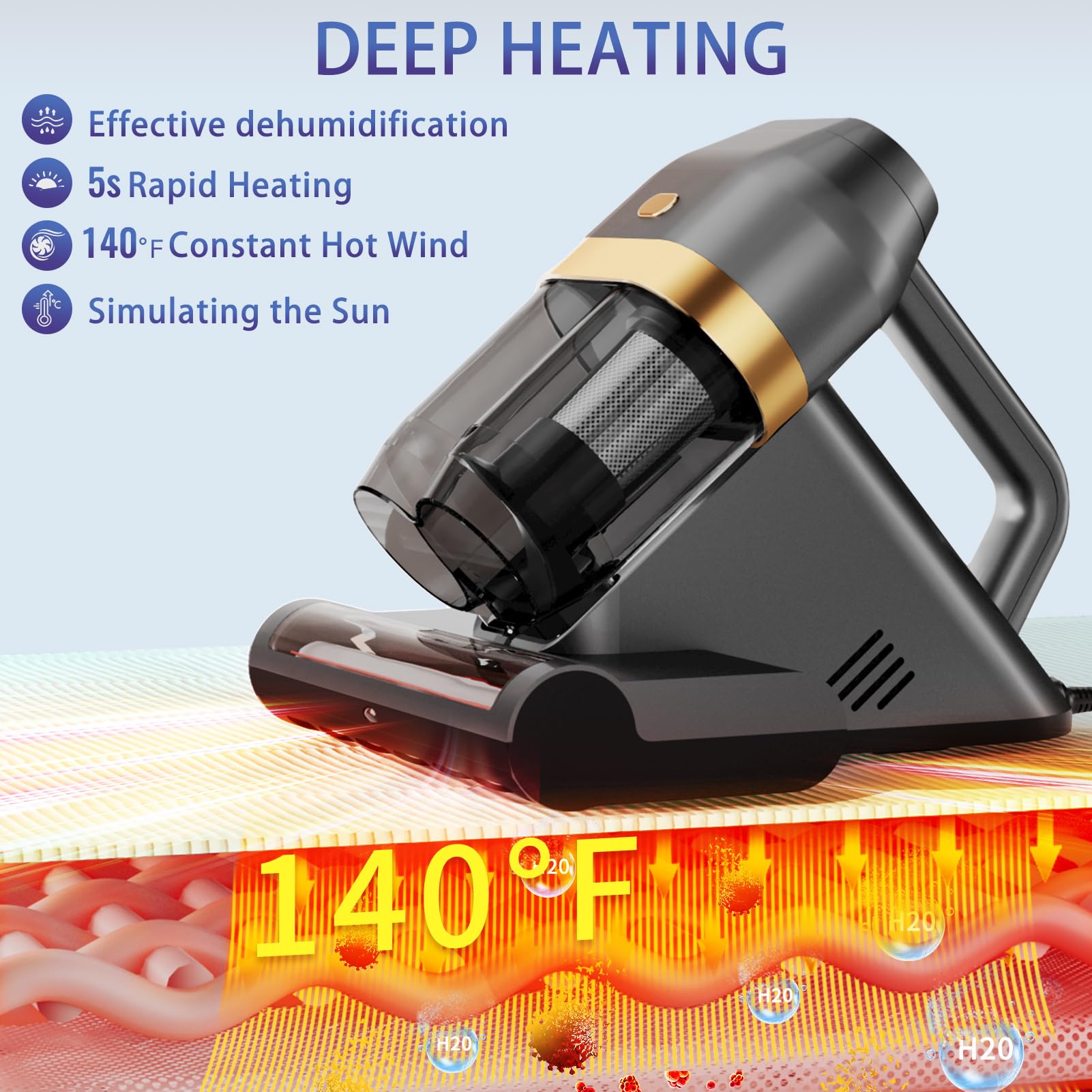 Hynsen Mattress Vacuum Cleaner, Bed Vacuum Cleaner With Uv & Ultrasonic, 16Kpa Suction Handheld Bed Vacuums With High Heating Te